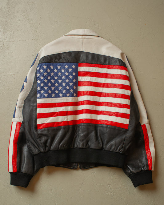 1990s USA Flag Leather Bomber Jacket multi - L/XL