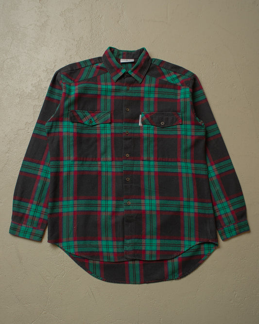 1990s Adidas Outdoor Flannel Shirt green/black - XL