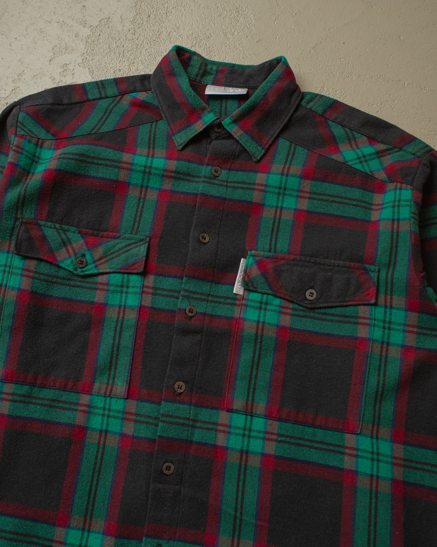 1990s Adidas Outdoor Flannel Shirt green/black - XL