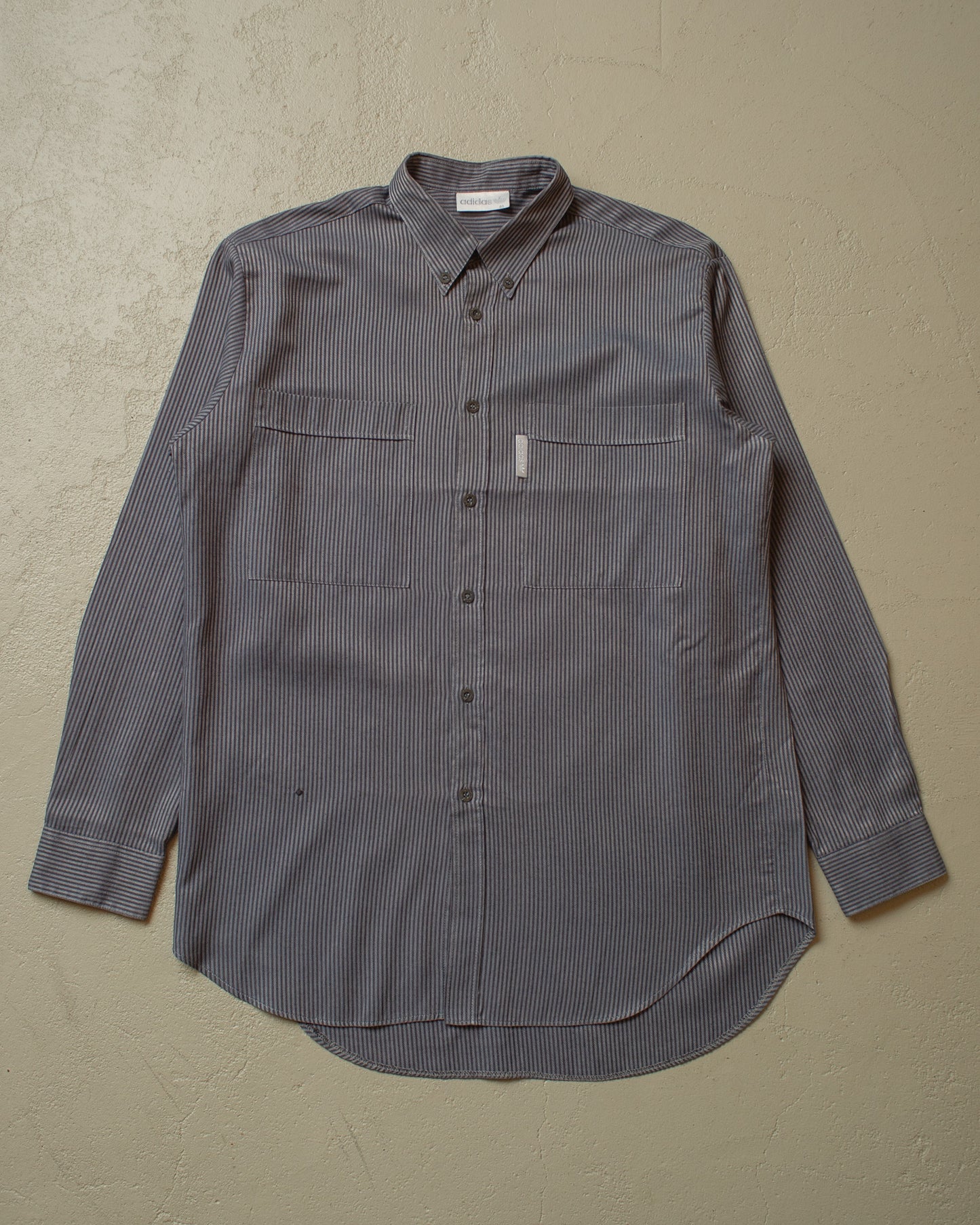 1990s unworn Adidas Outdoor Shirt pinstriped grey - M/L