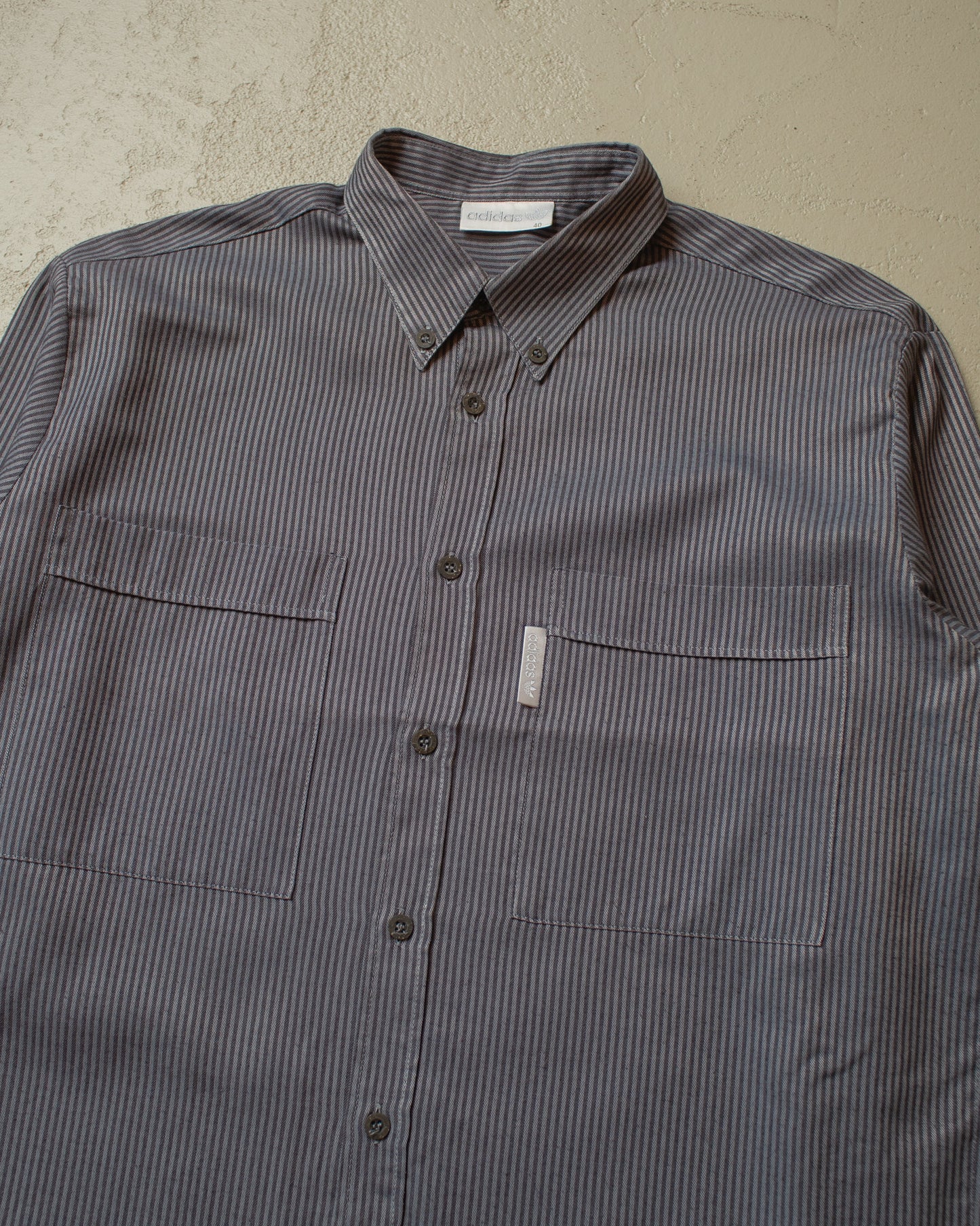 1990s unworn Adidas Outdoor Shirt pinstriped grey - M/L