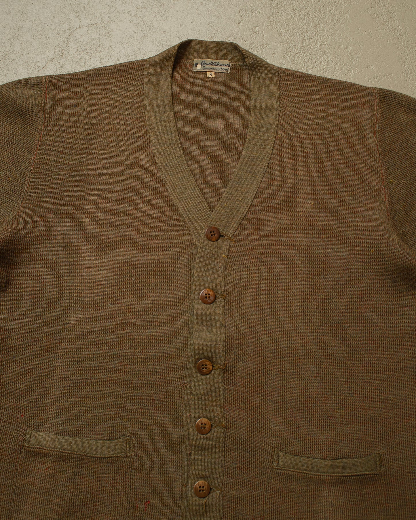 1940s unworn German "Qualitätsware" Wool Knit Cardigan khaki - M/L
