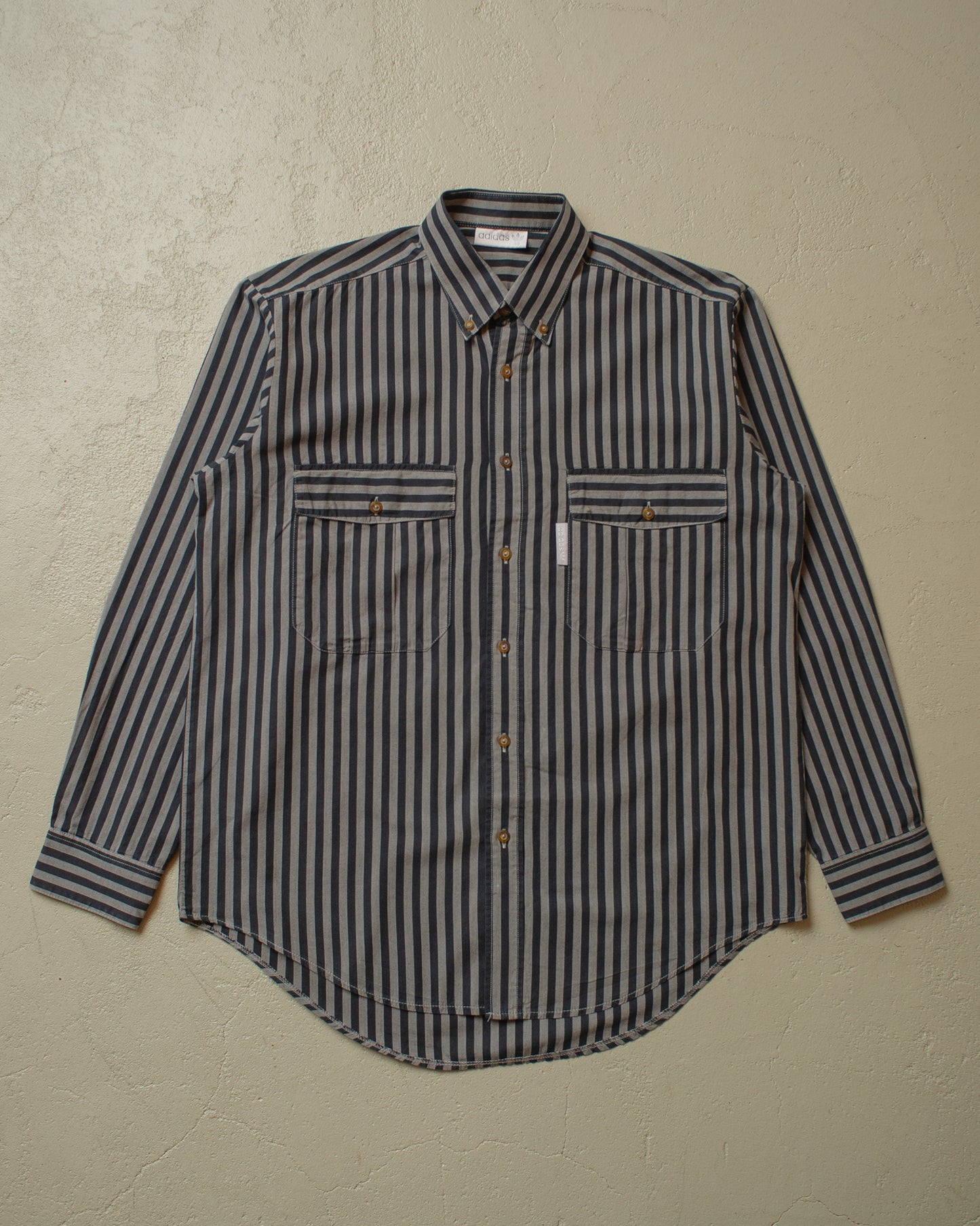1990s unworn Adias Outdoor Two Pocket striped Shirt grey/black - M/L