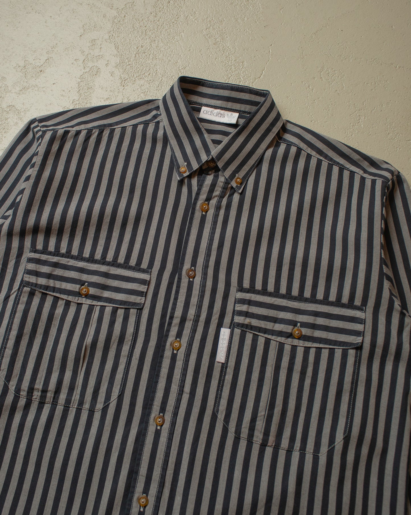 1990s unworn Adias Outdoor Two Pocket striped Shirt grey/black - M/L