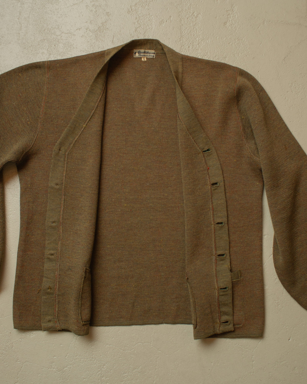 1940s unworn German "Qualitätsware" Wool Knit Cardigan khaki - M/L
