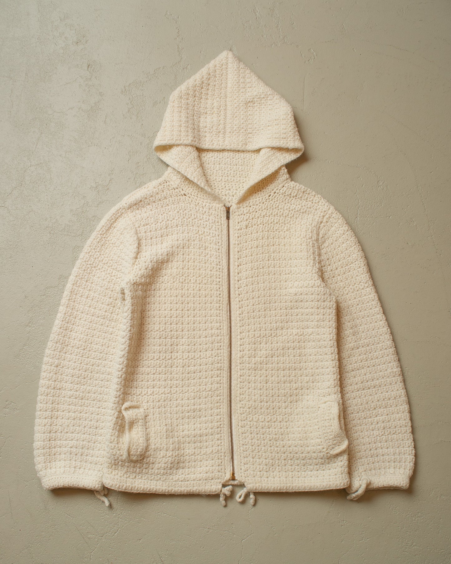 1960s Handmade Knit Zip Hoodie creme - M/L