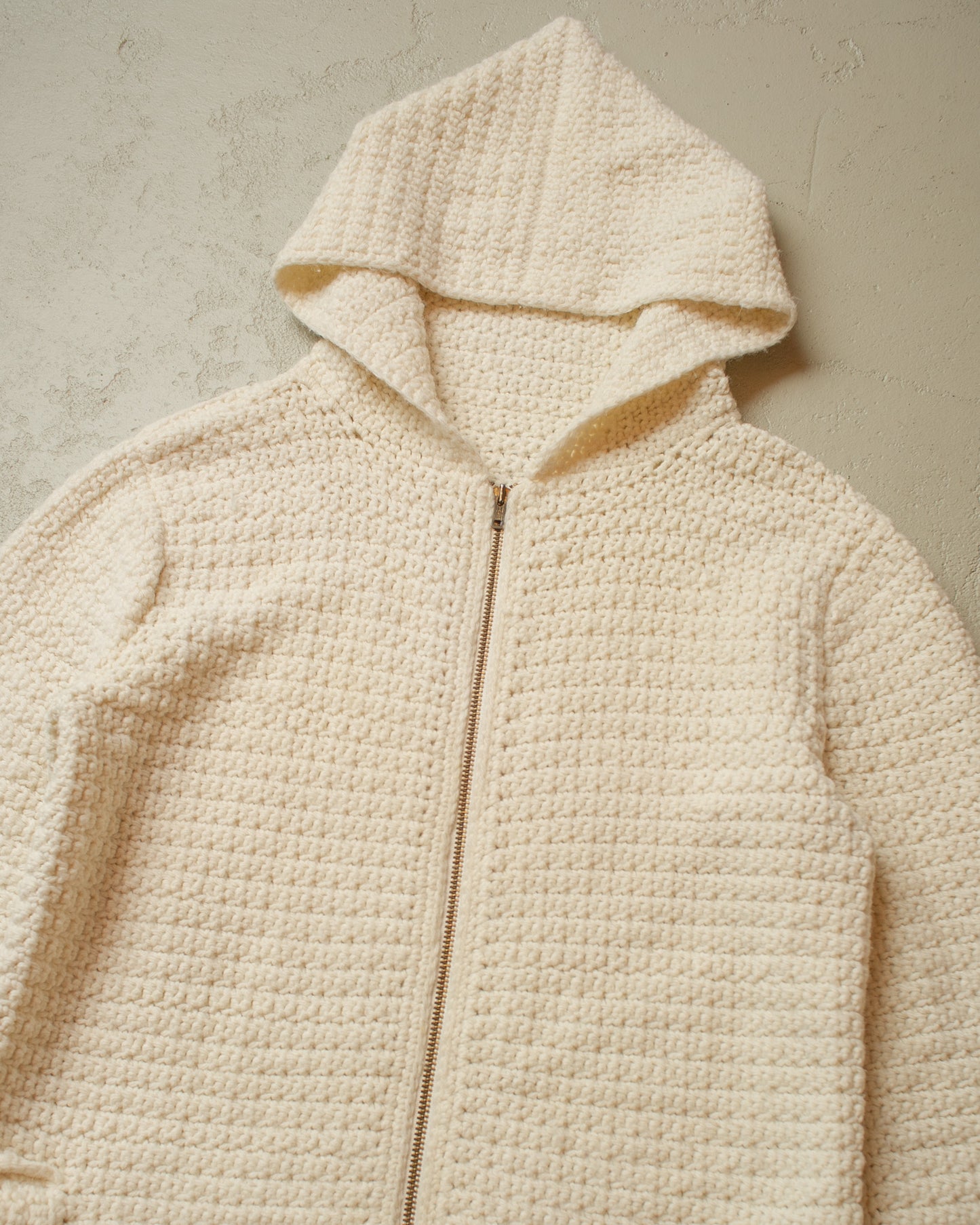 1960s Handmade Knit Zip Hoodie creme - M/L