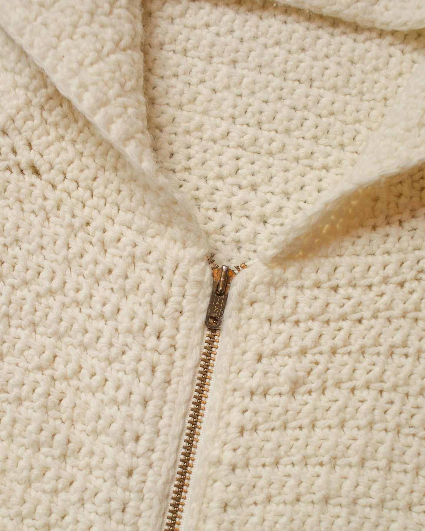 1960s Handmade Knit Zip Hoodie creme - M/L