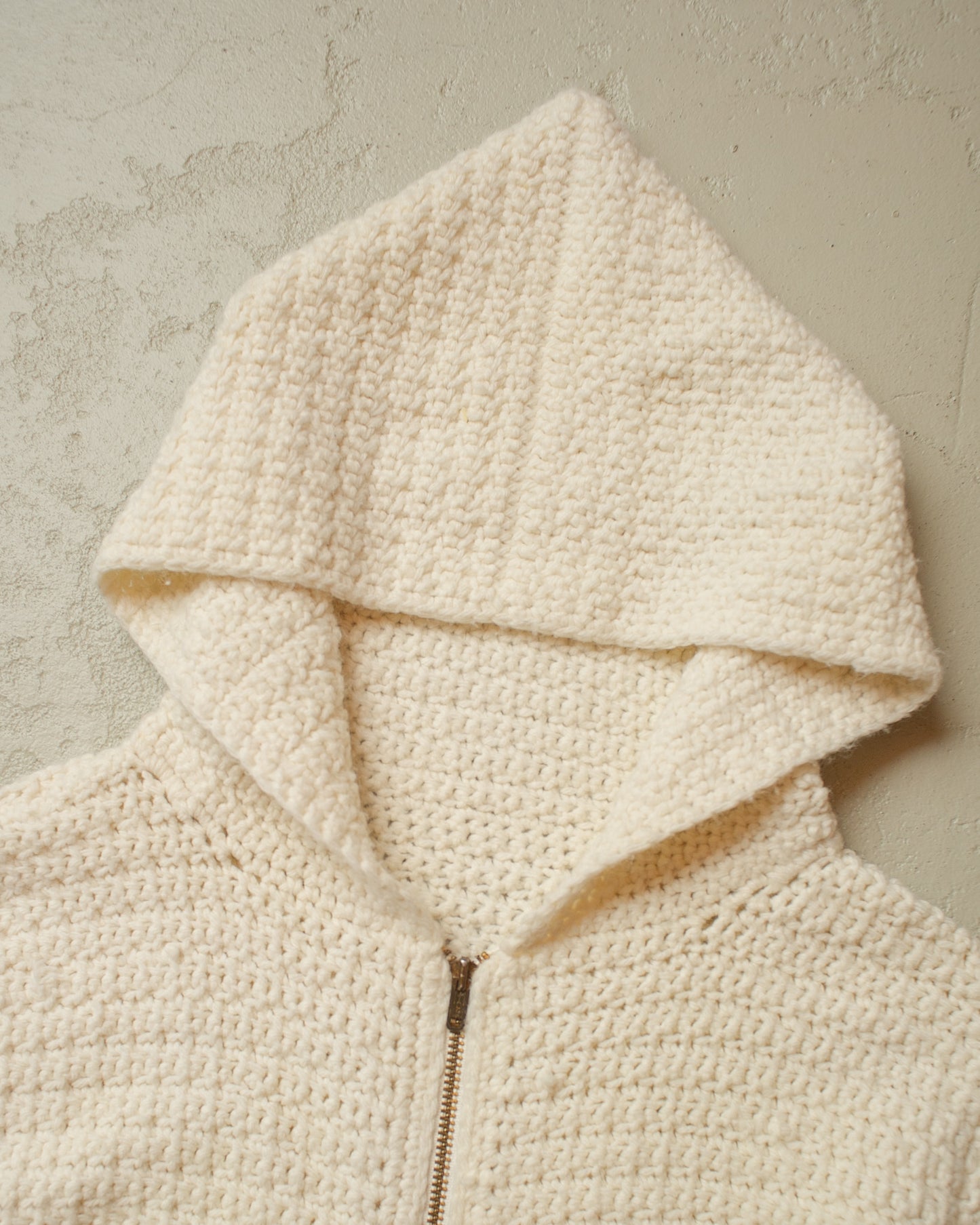 1960s Handmade Knit Zip Hoodie creme - M/L