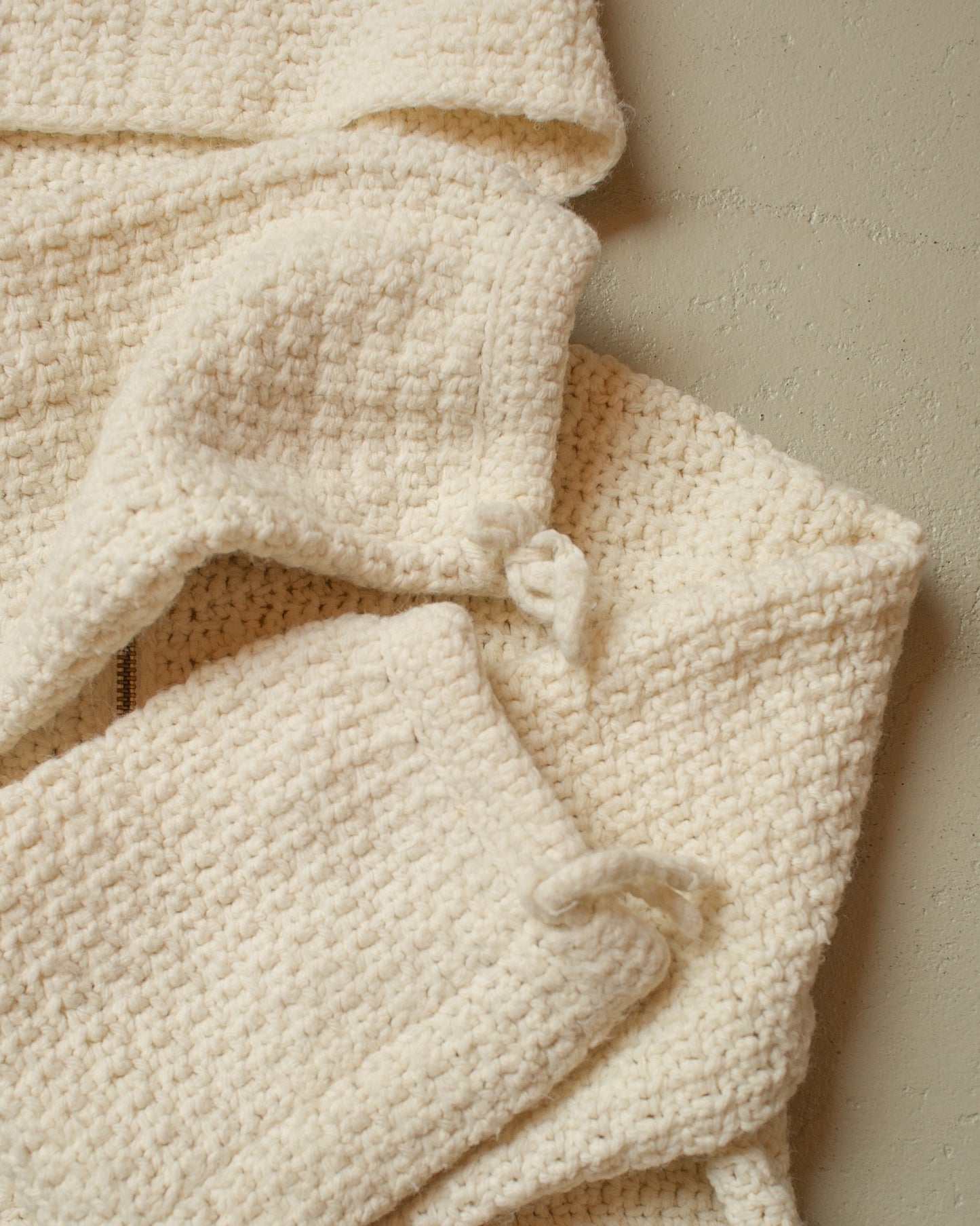 1960s Handmade Knit Zip Hoodie creme - M/L