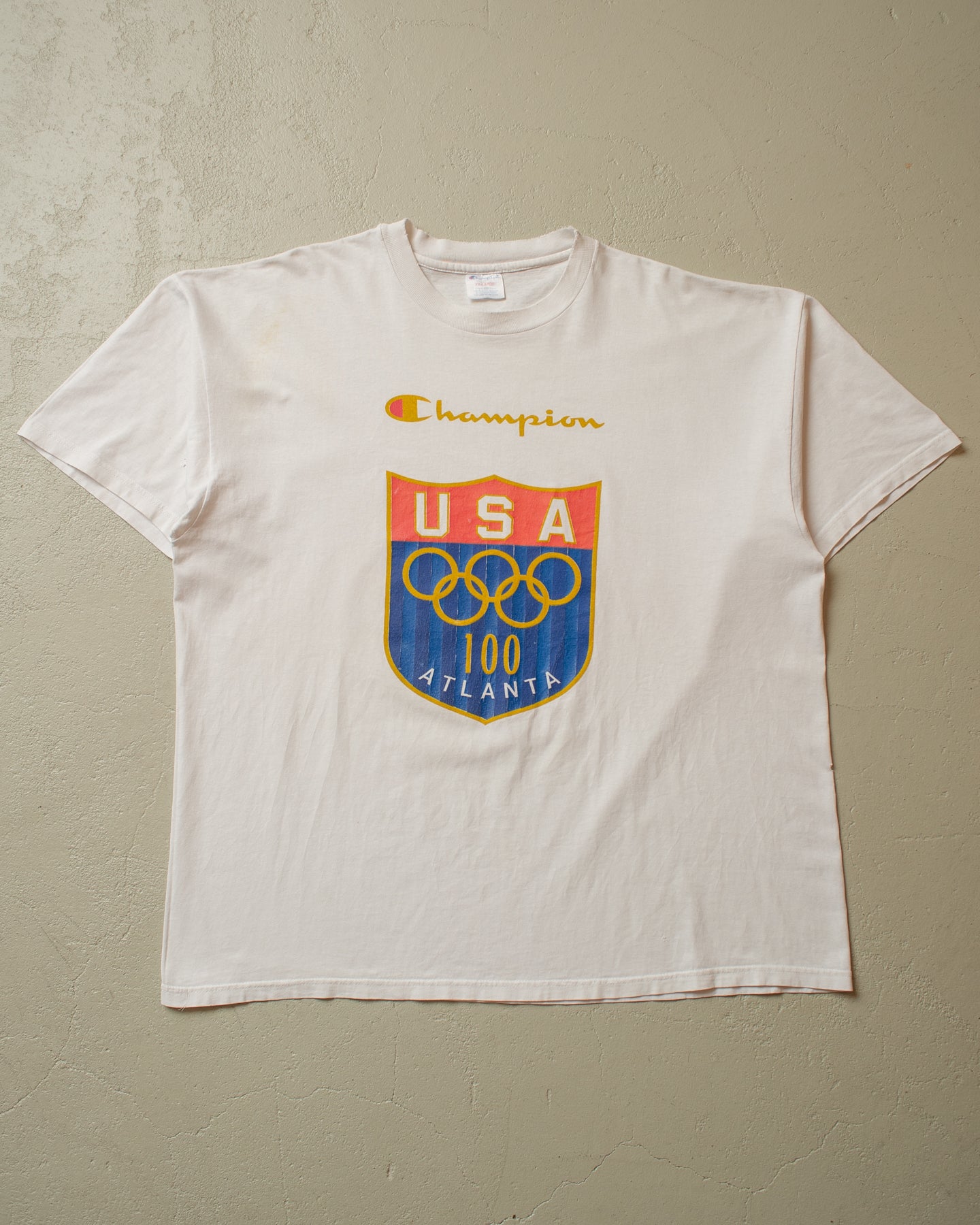 1996 distressed Champion Atlanta Olympics T-shirt white - XXL