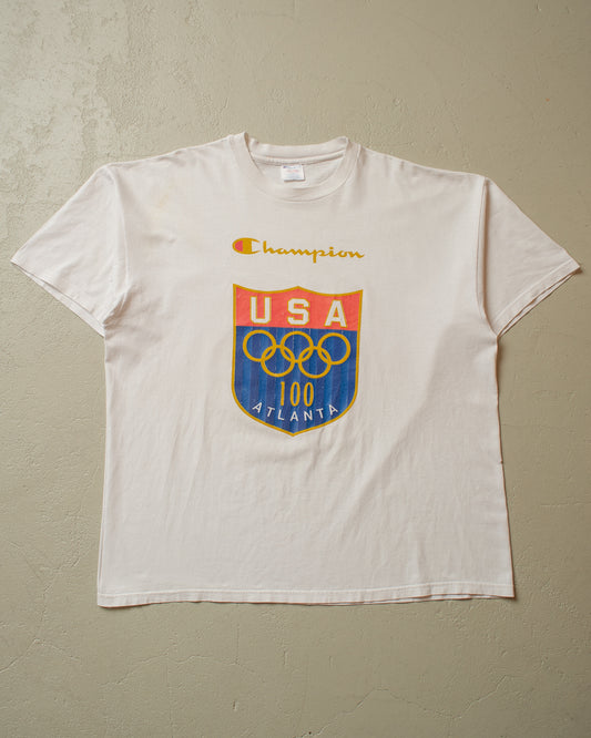 1996 distressed Champion Atlanta Olympics T-shirt white - XXL