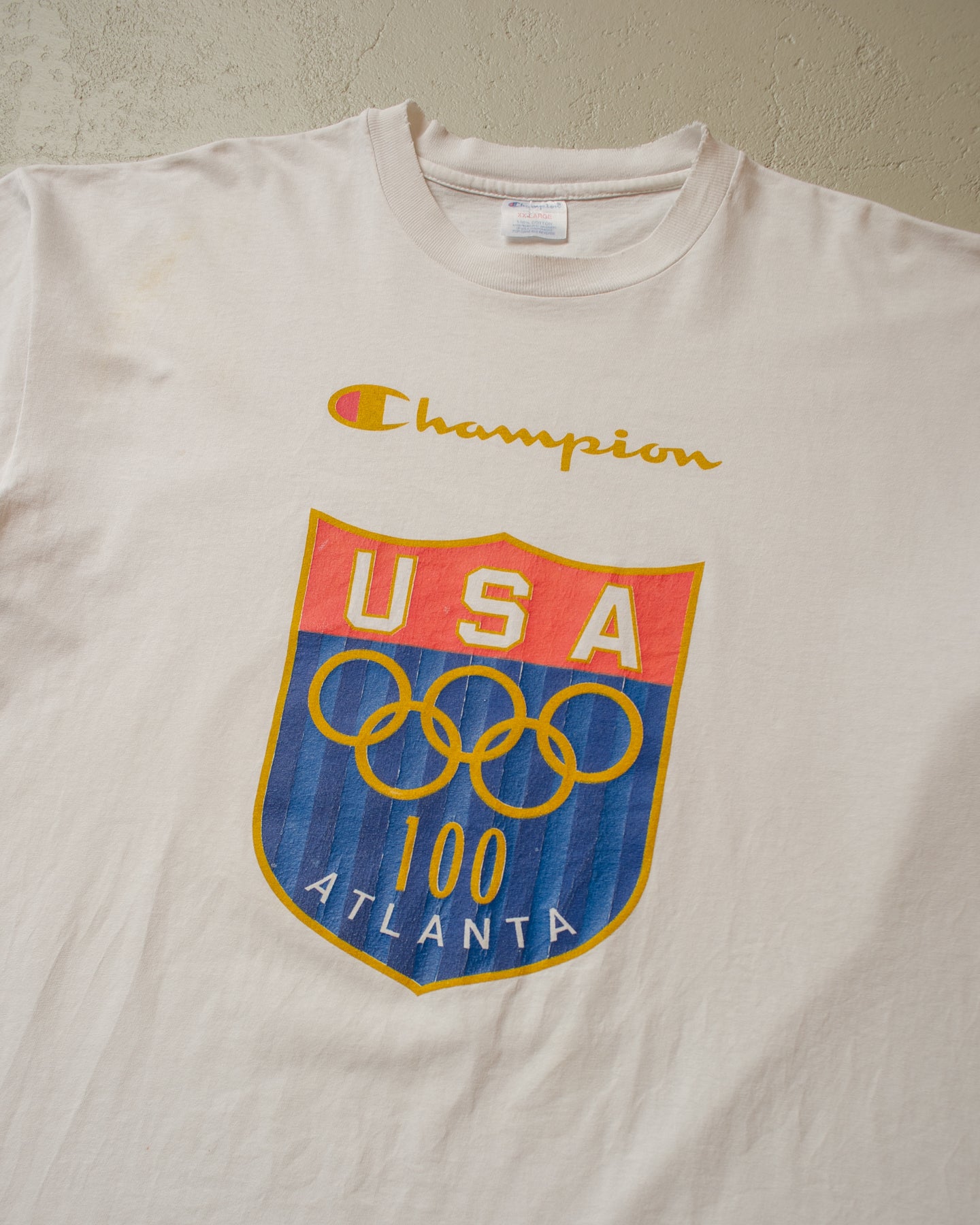 1996 distressed Champion Atlanta Olympics T-shirt white - XXL