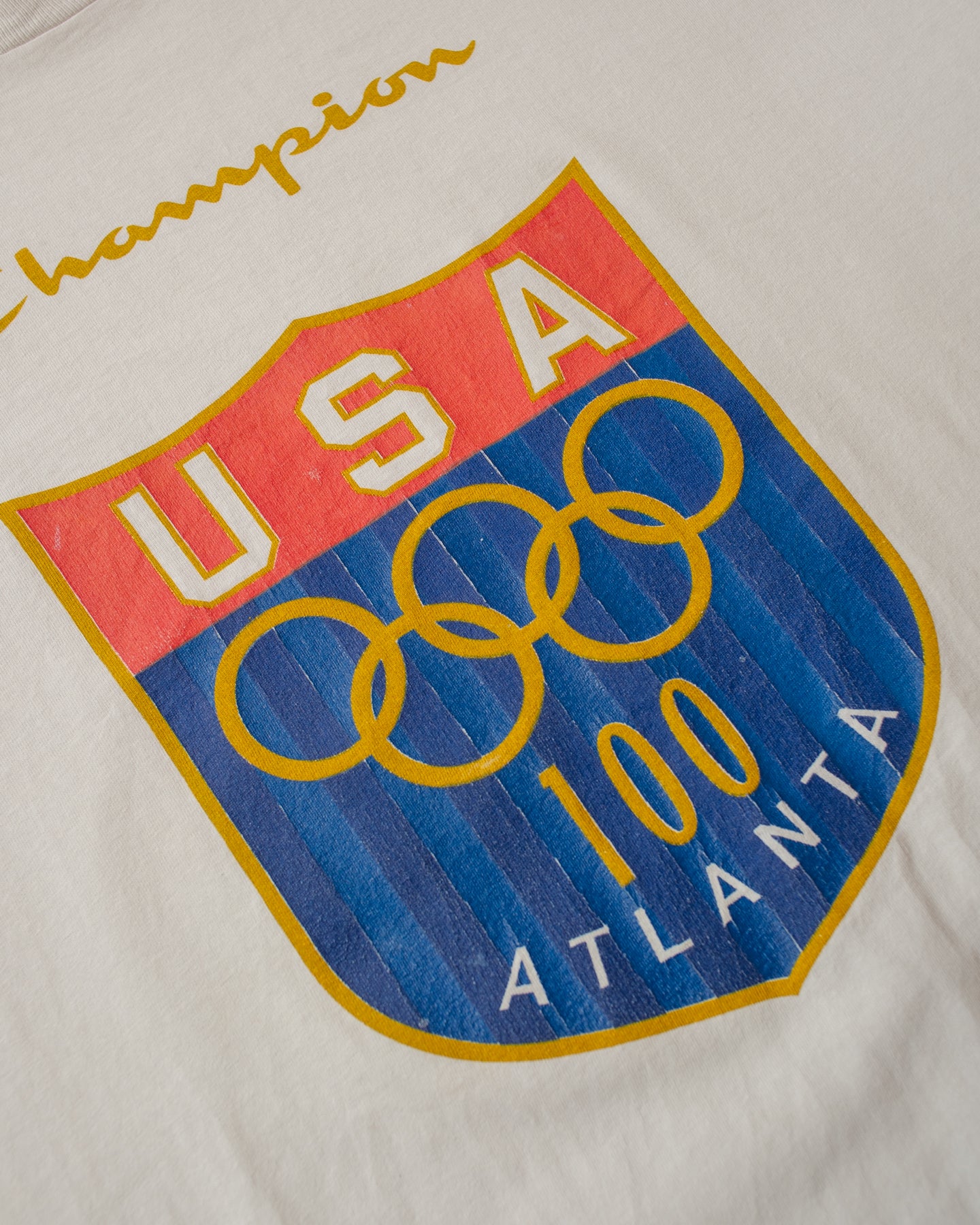 1996 distressed Champion Atlanta Olympics T-shirt white - XXL