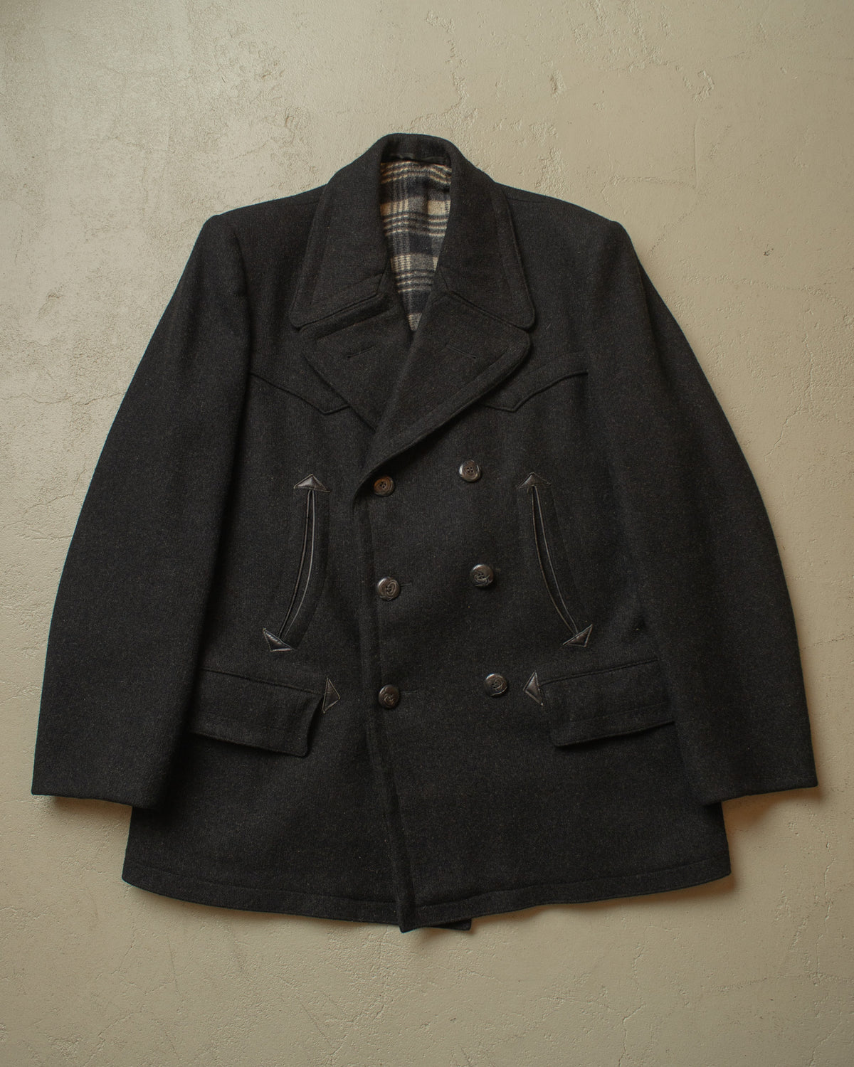 1930s/40s German Double Breasted Wool Short Coat black - L