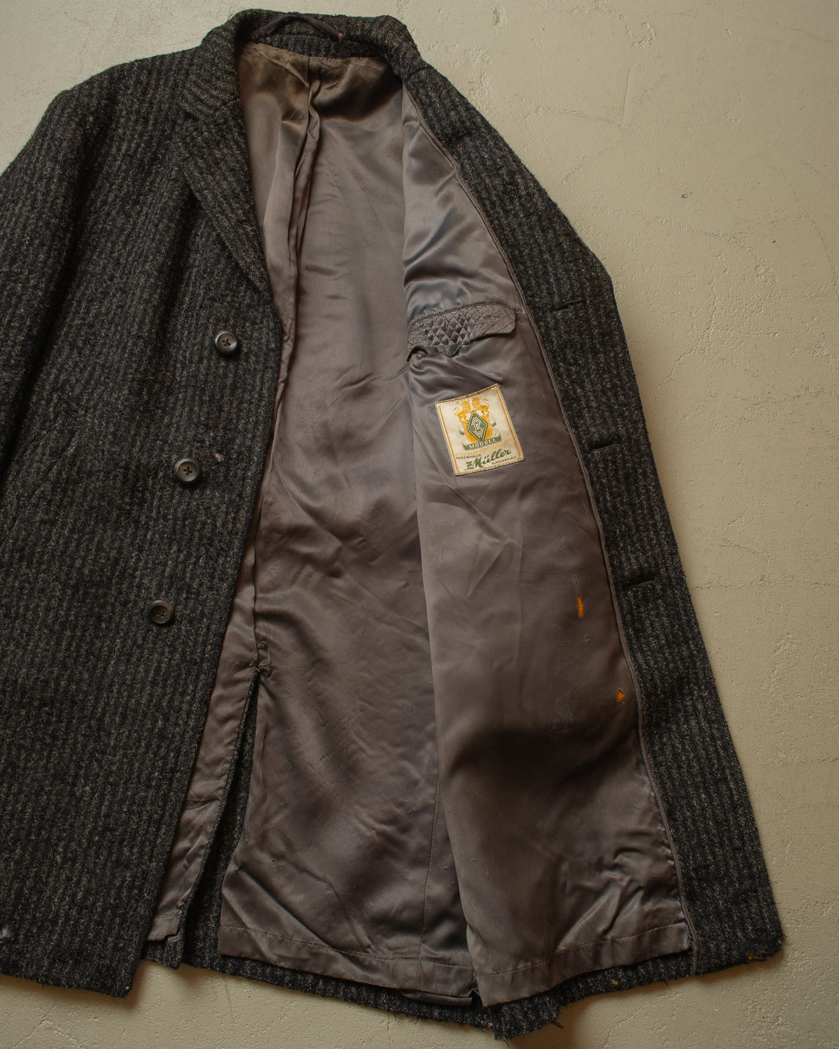 1950s/60s German "Z. Müller" Belted Wool Coat grey - XL/XXL