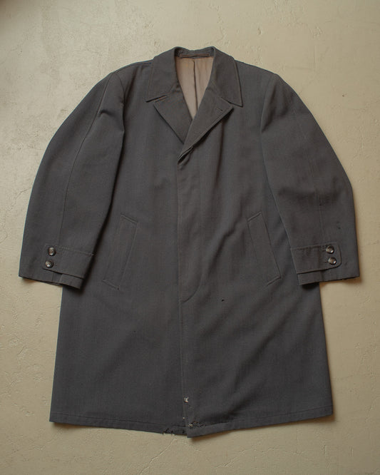 1940s/50s German distressed Single Breasted Gabardine Coat grey - XL