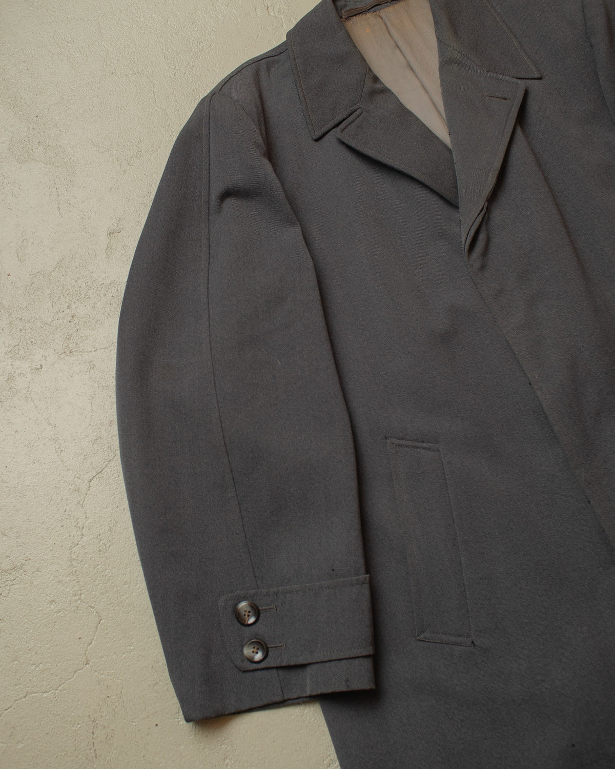 1940s/50s German distressed Single Breasted Gabardine Coat grey - XL