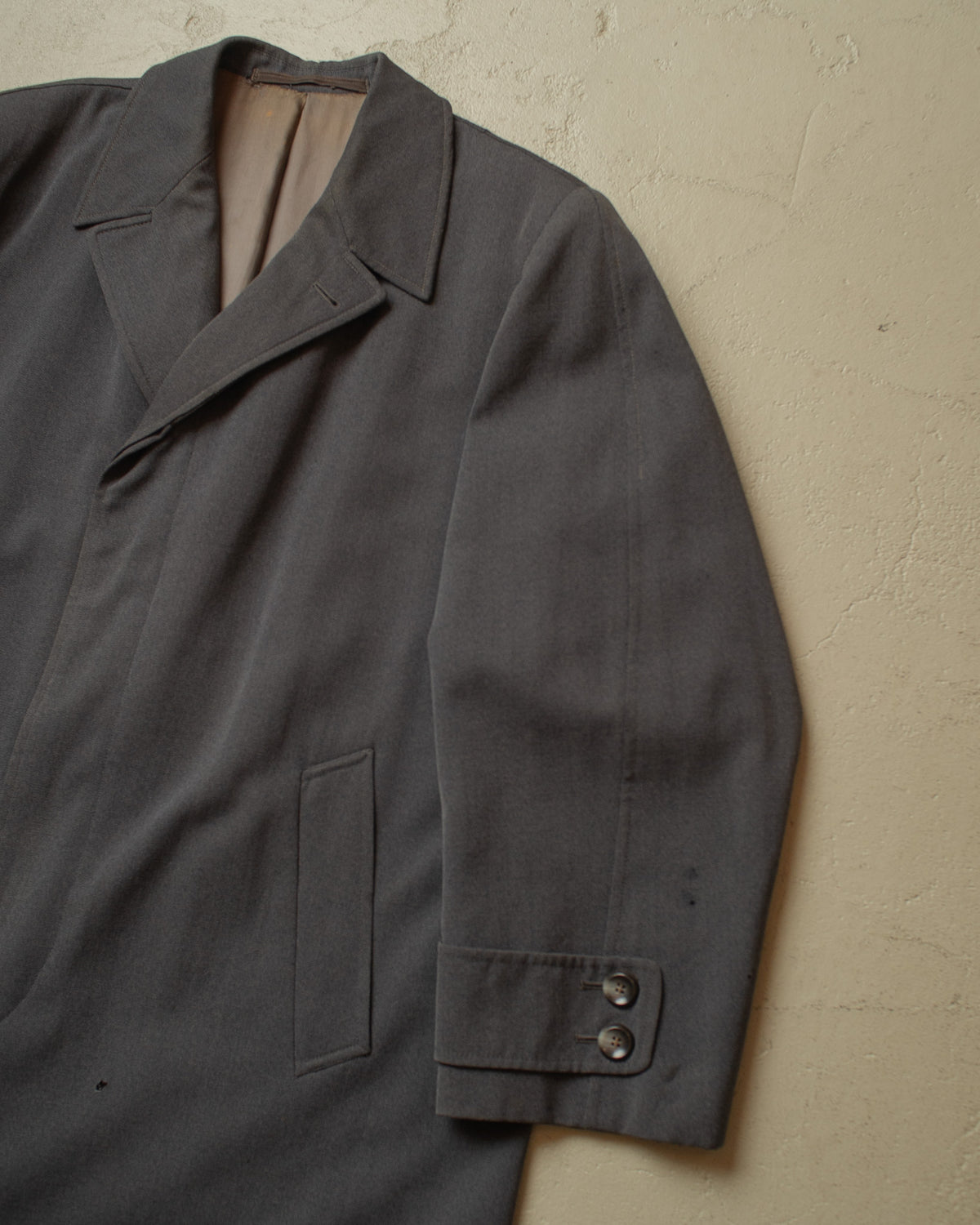 1940s/50s German distressed Single Breasted Gabardine Coat grey - XL