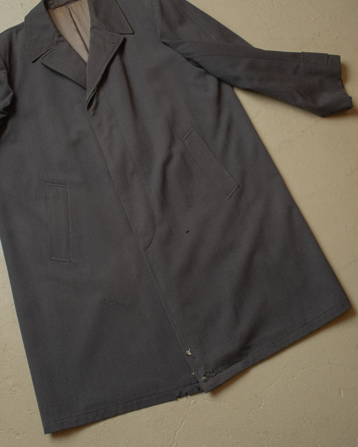 1940s/50s German distressed Single Breasted Gabardine Coat grey - XL