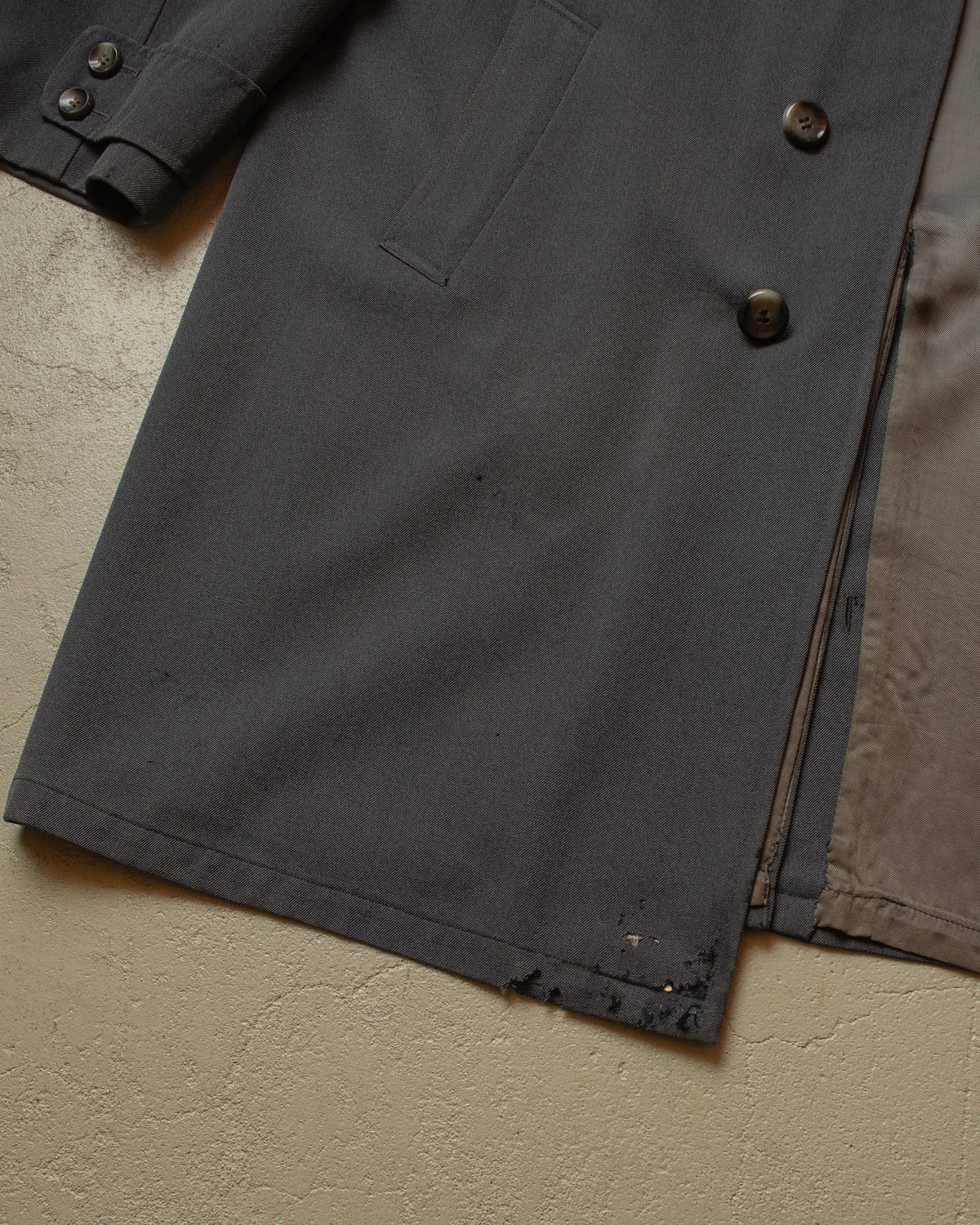 1940s/50s German distressed Single Breasted Gabardine Coat grey - XL