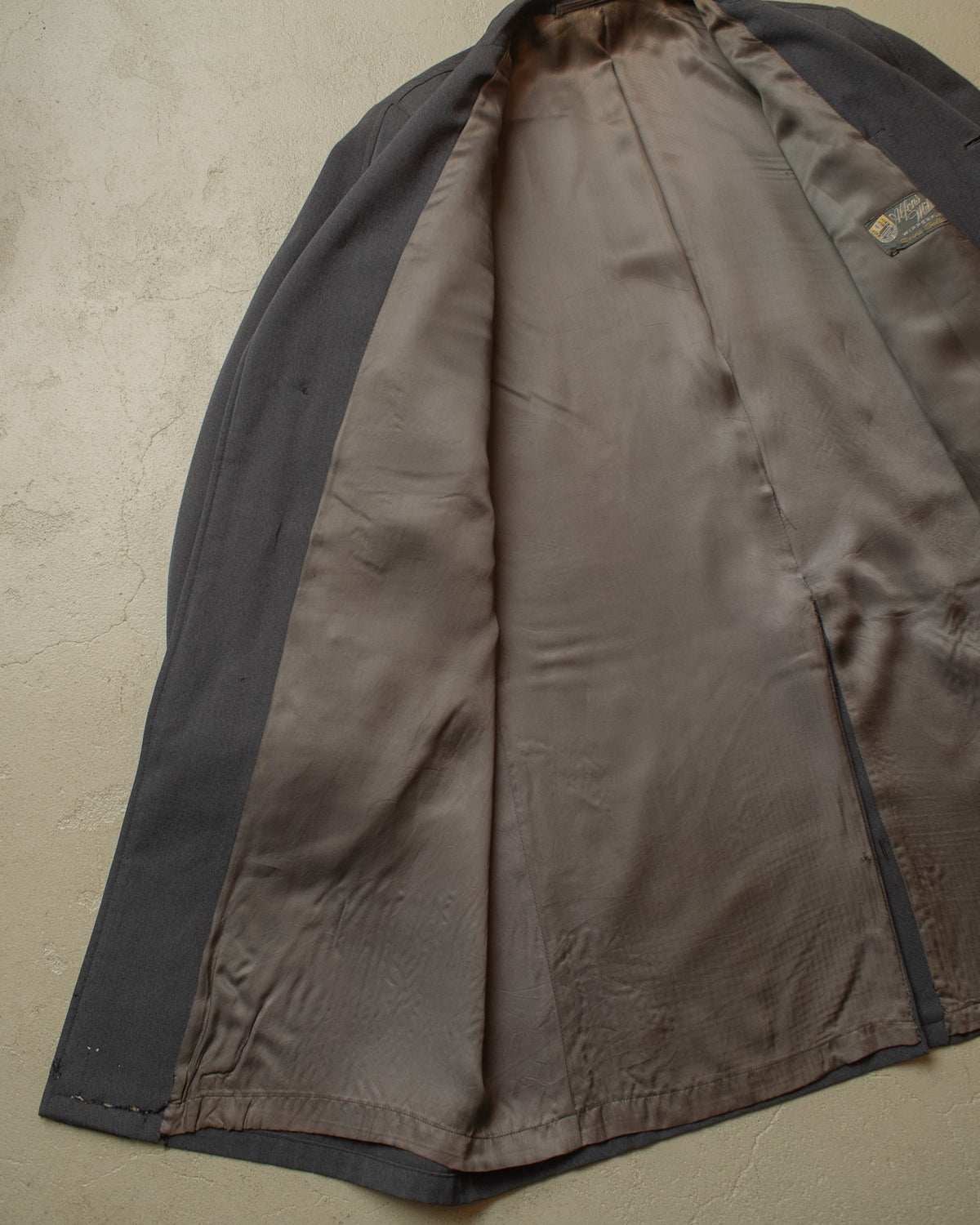 1940s/50s German distressed Single Breasted Gabardine Coat grey - XL