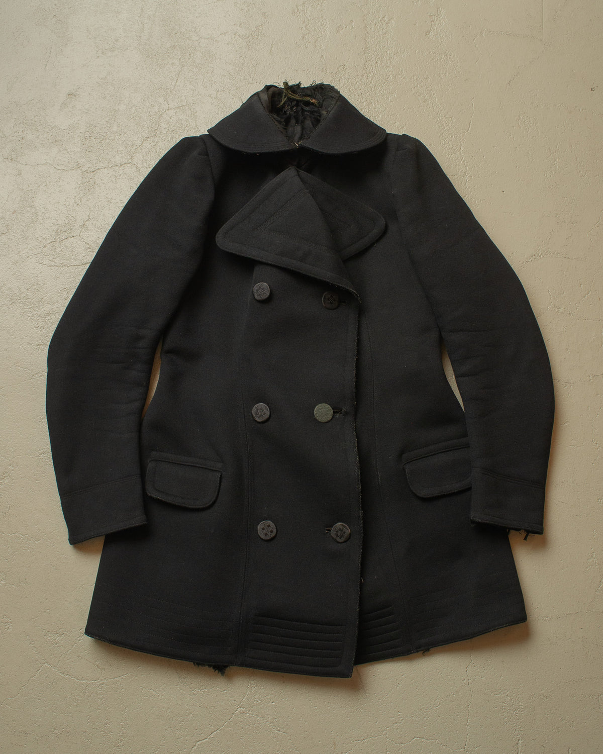1920s German Womens Double Breasted Wool Coat black - S/M