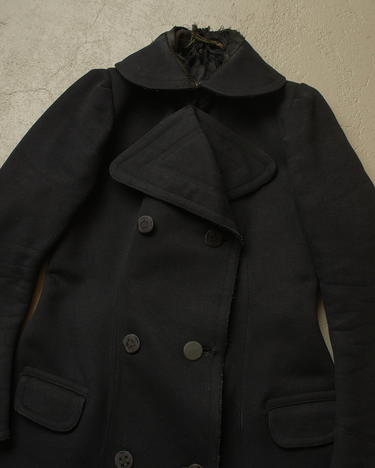 1920s German Womens Double Breasted Wool Coat black - S/M