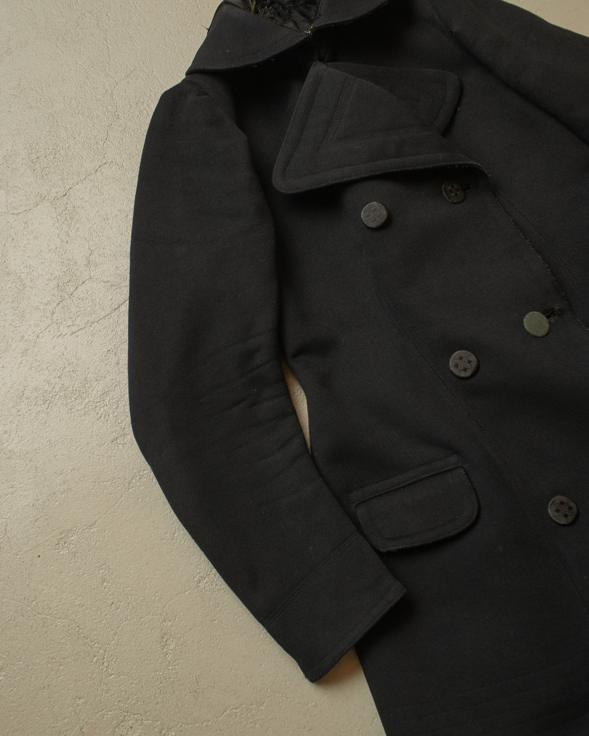 1920s German Womens Double Breasted Wool Coat black - S/M