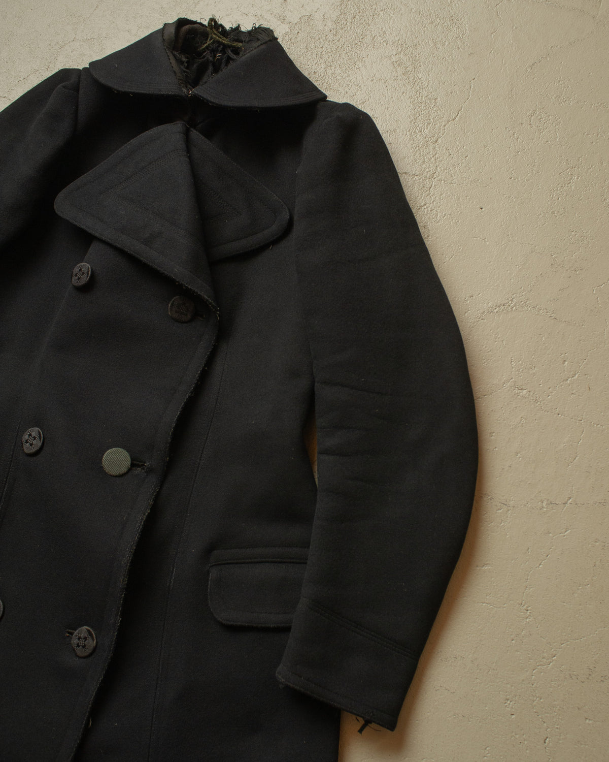 1920s German Womens Double Breasted Wool Coat black - S/M