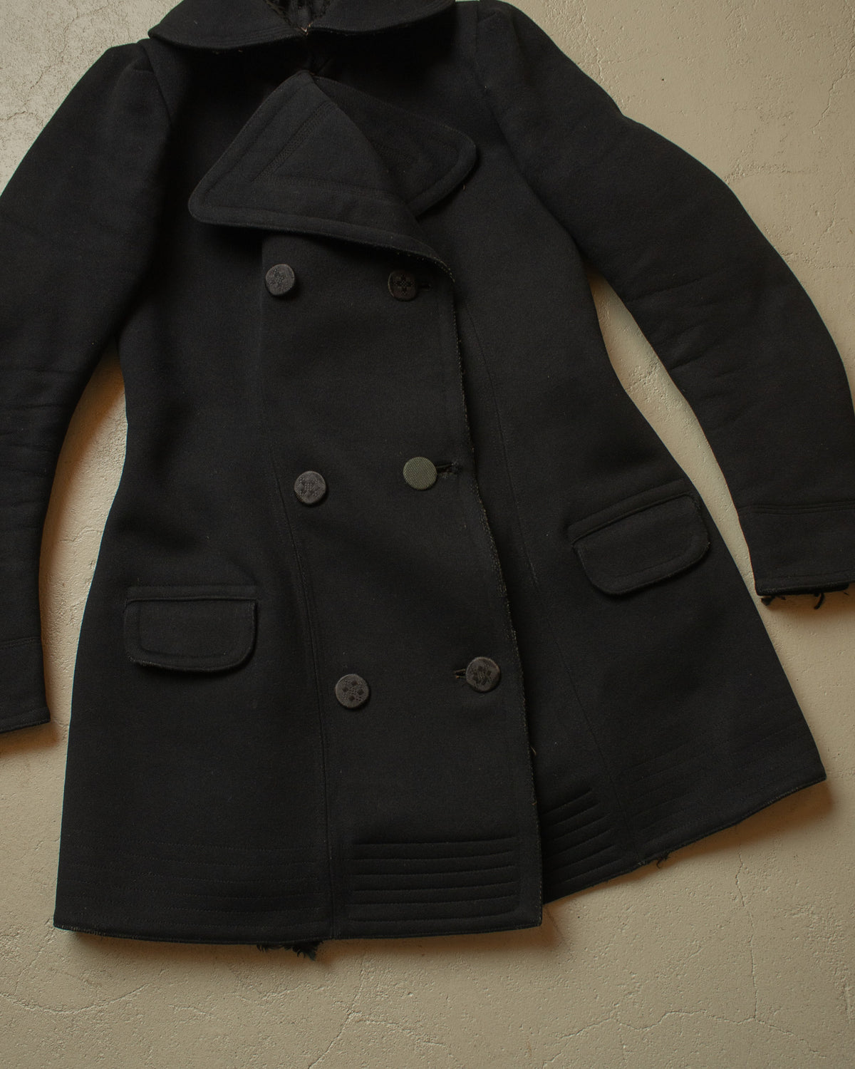 1920s German Womens Double Breasted Wool Coat black - S/M