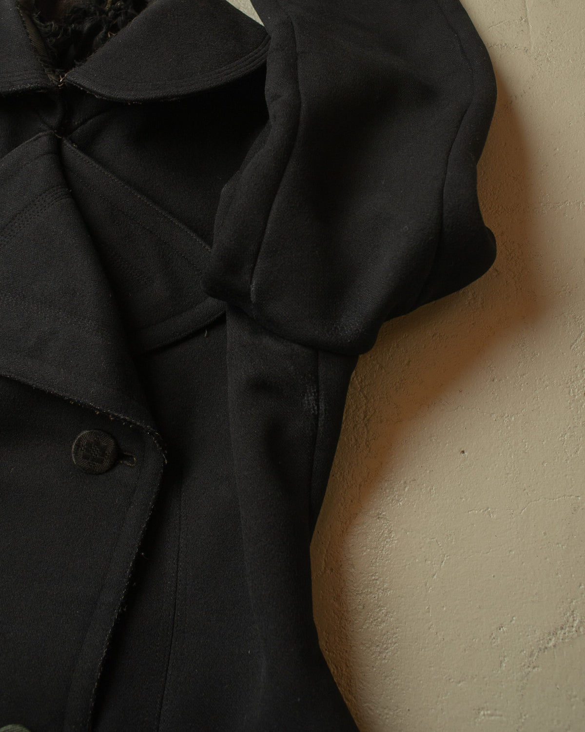 1920s German Womens Double Breasted Wool Coat black - S/M