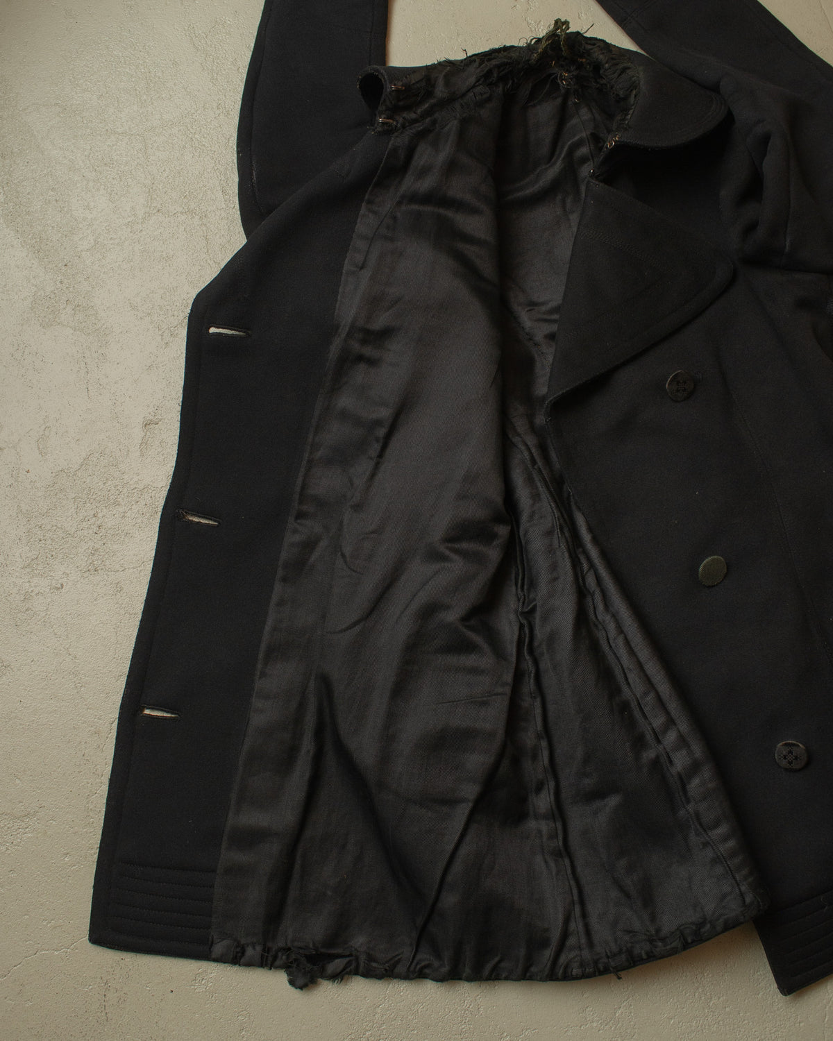 1920s German Womens Double Breasted Wool Coat black - S/M