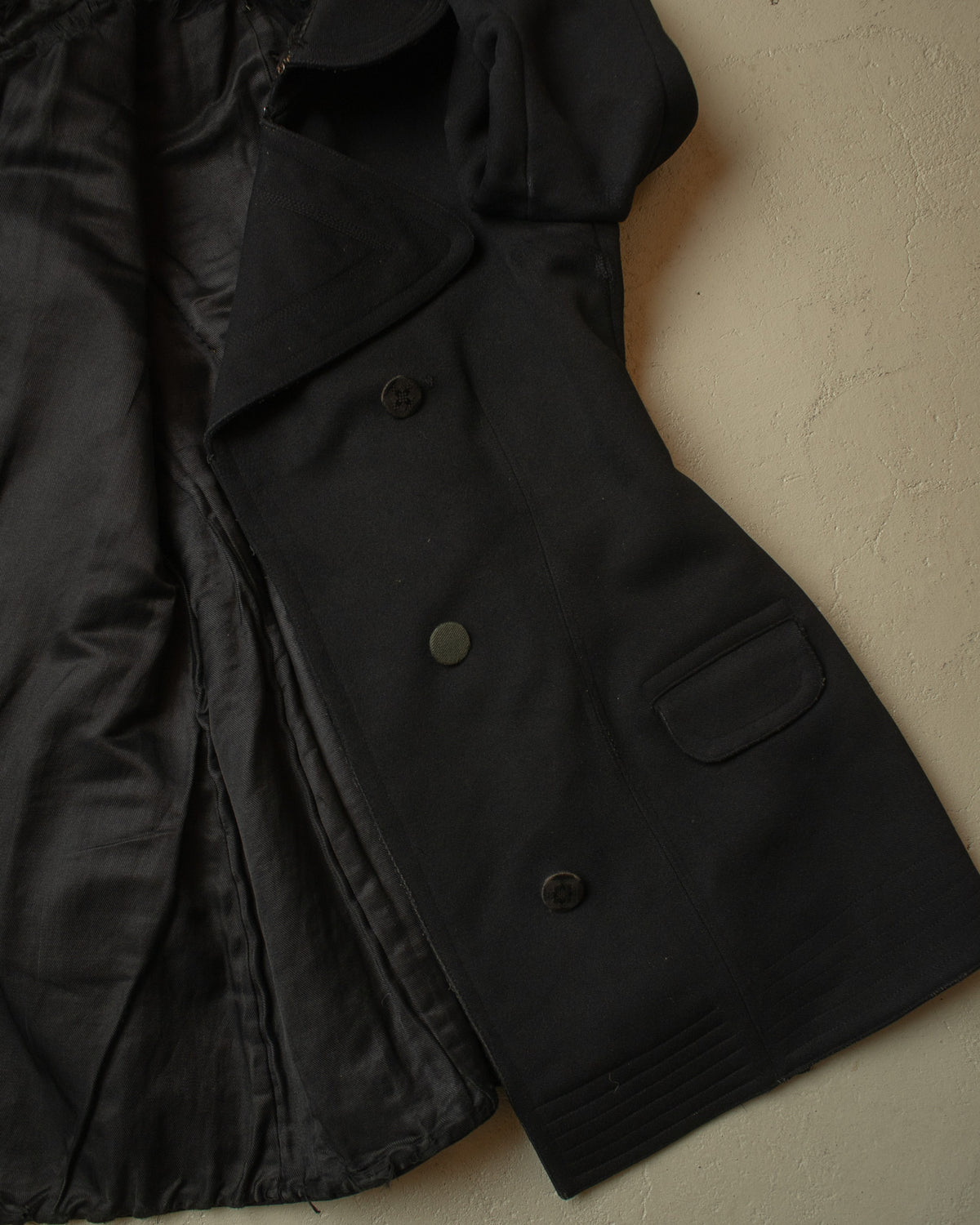 1920s German Womens Double Breasted Wool Coat black - S/M