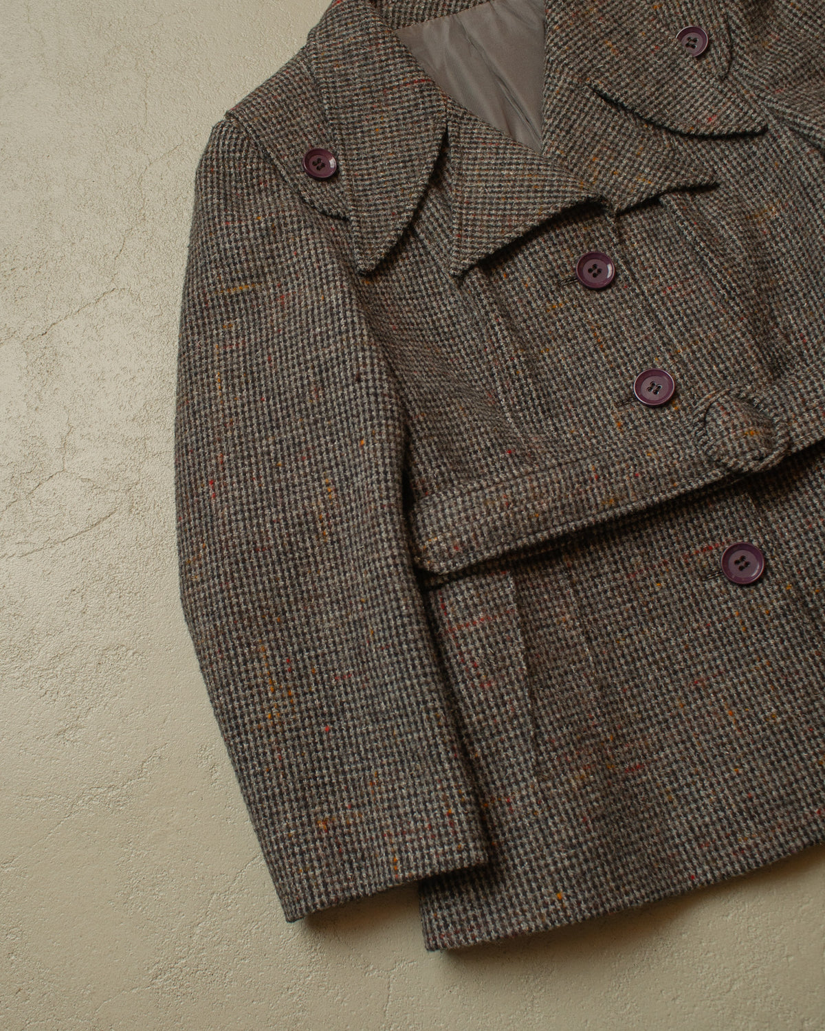 1970s Womens Houndstooth Belted Wool Jacket grey - S/M