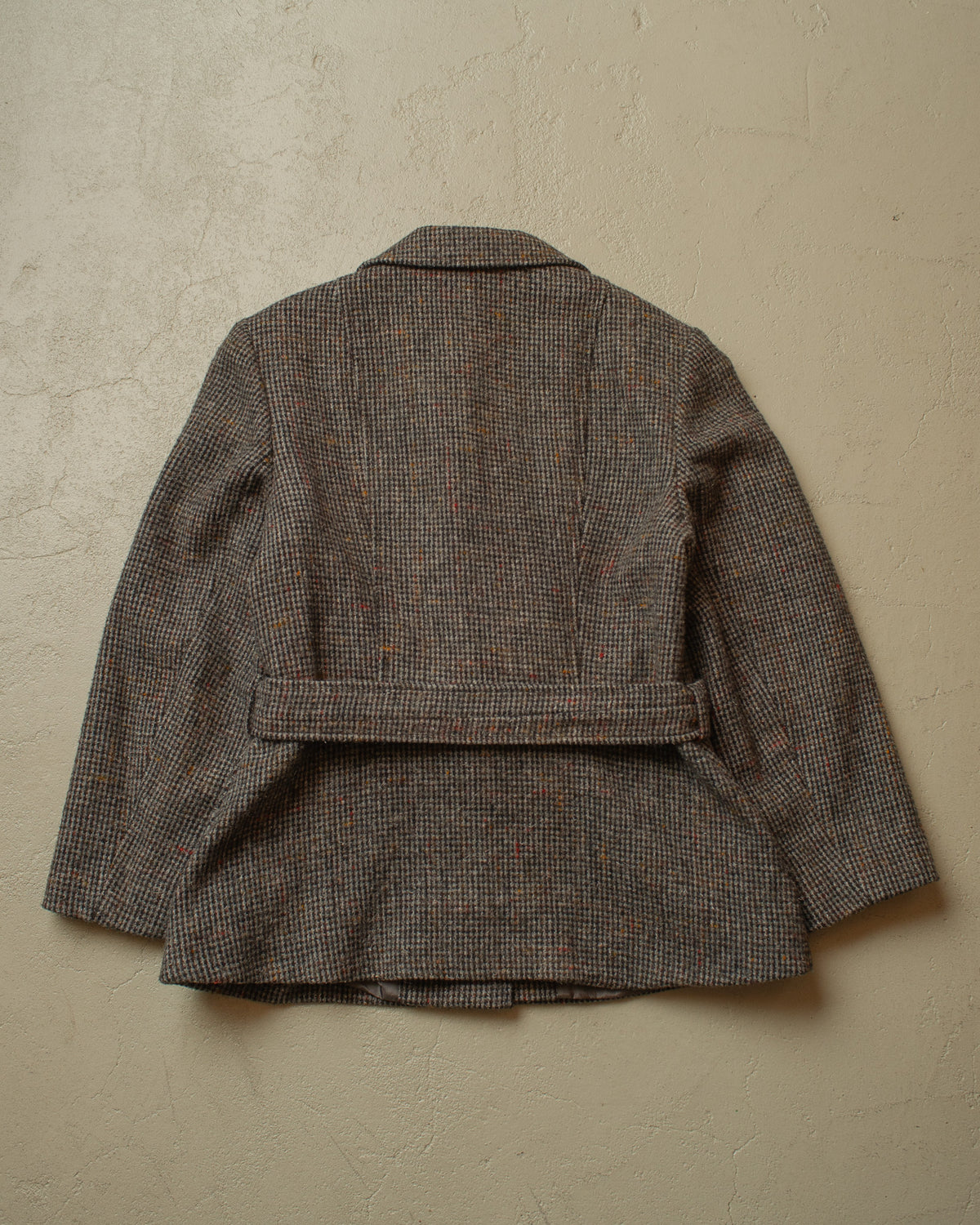 1970s Womens Houndstooth Belted Wool Jacket grey - S/M