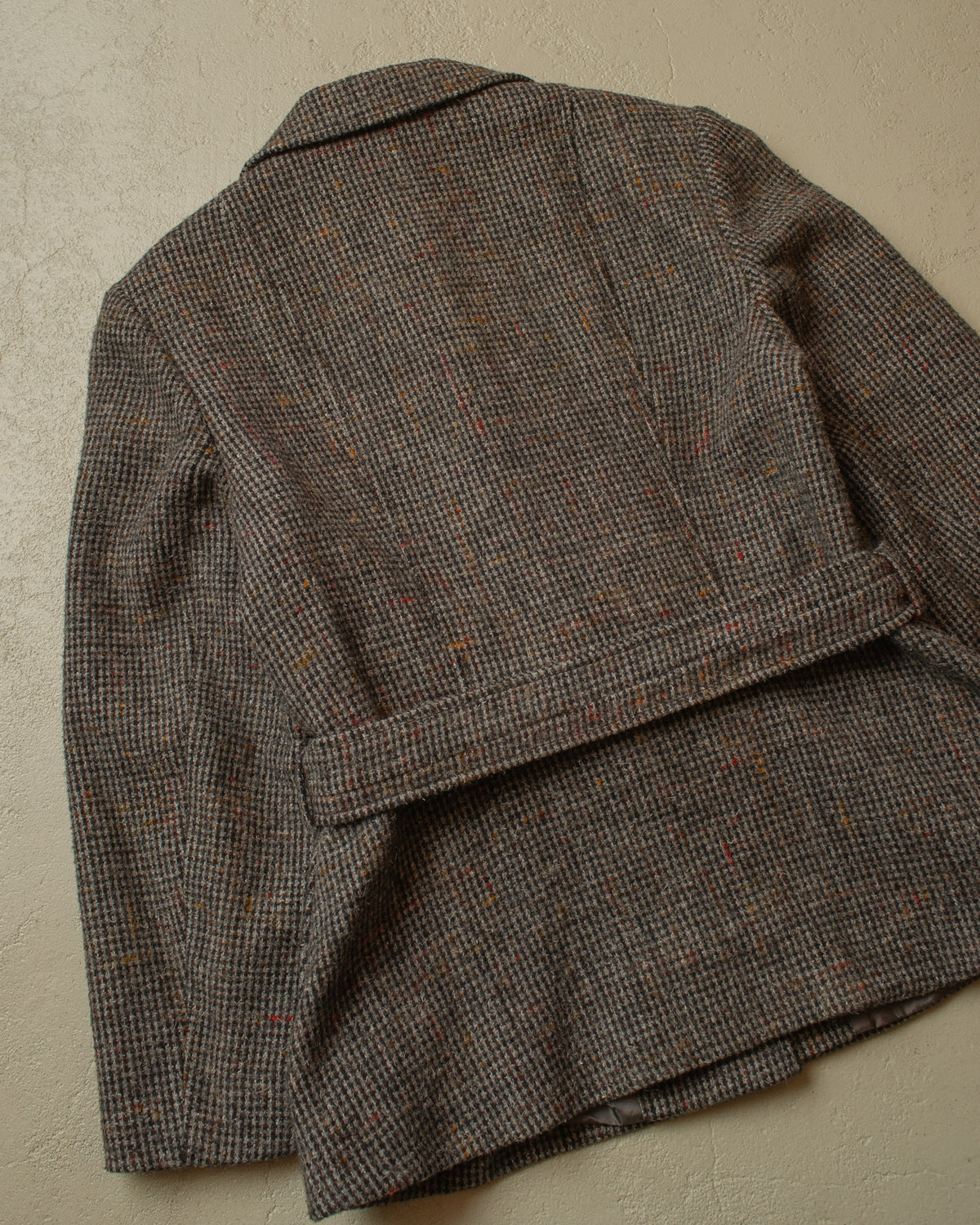 1970s Womens Houndstooth Belted Wool Jacket grey - S/M