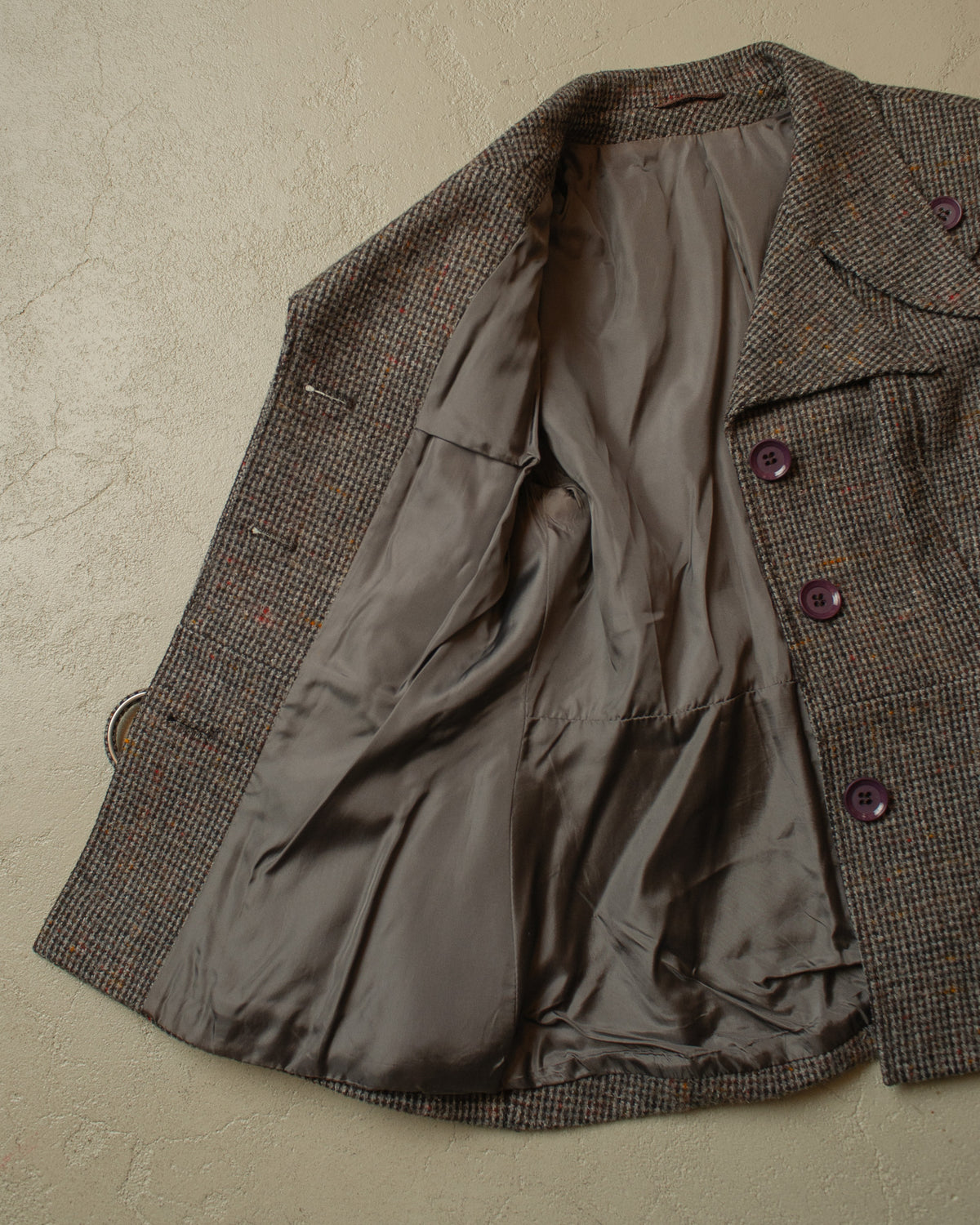 1970s Womens Houndstooth Belted Wool Jacket grey - S/M