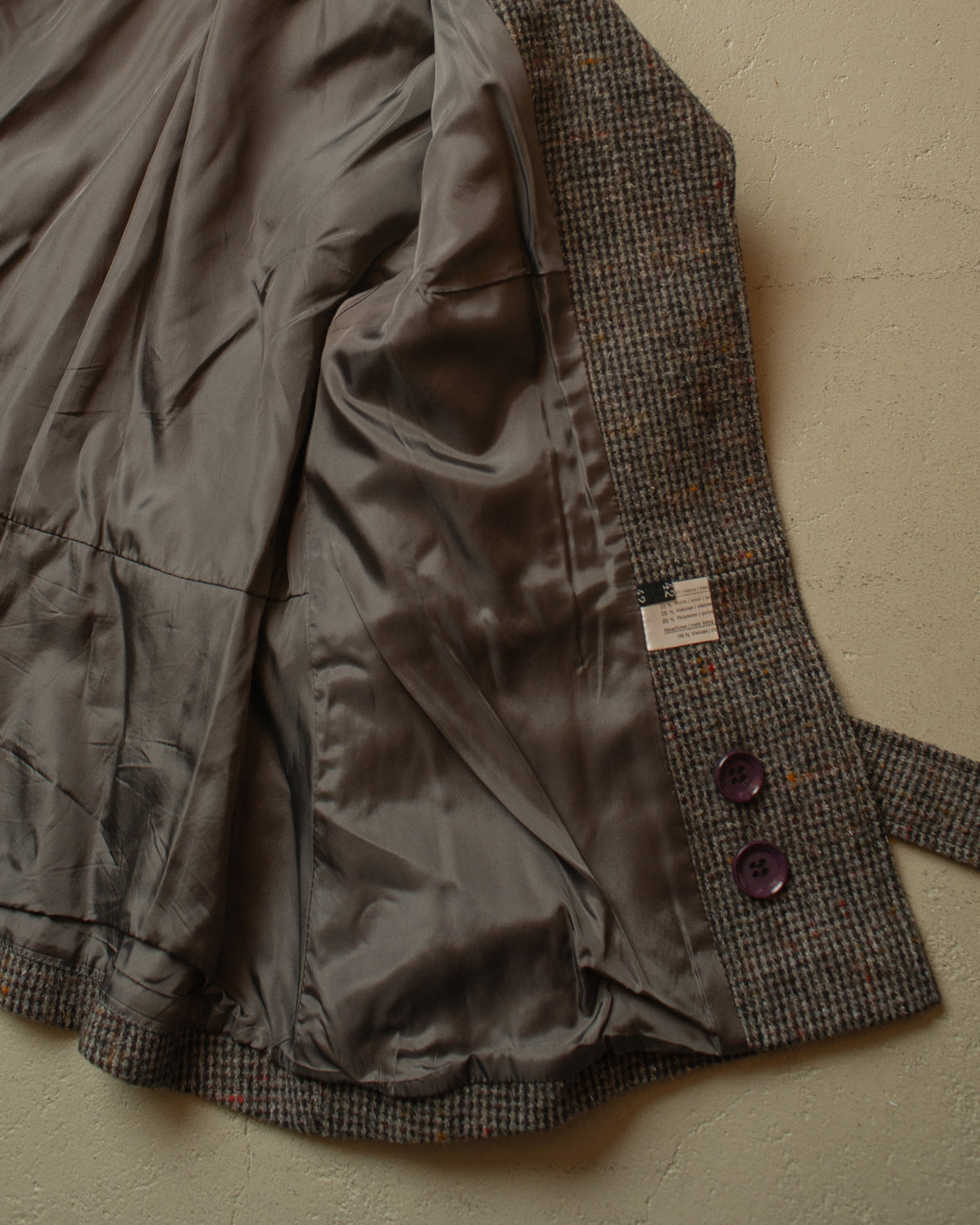 1970s Womens Houndstooth Belted Wool Jacket grey - S/M