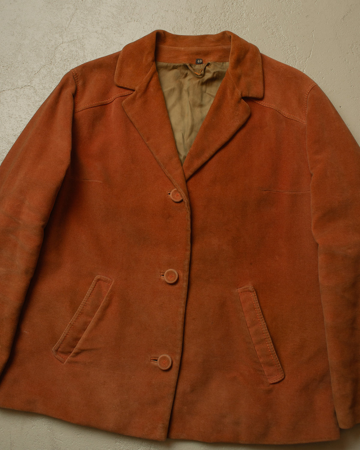 1950s German Womens Belted Velvet Jacket orange - XL