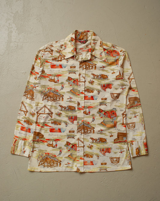 1970s Levi´s All Over Print Shirt beige - M/L