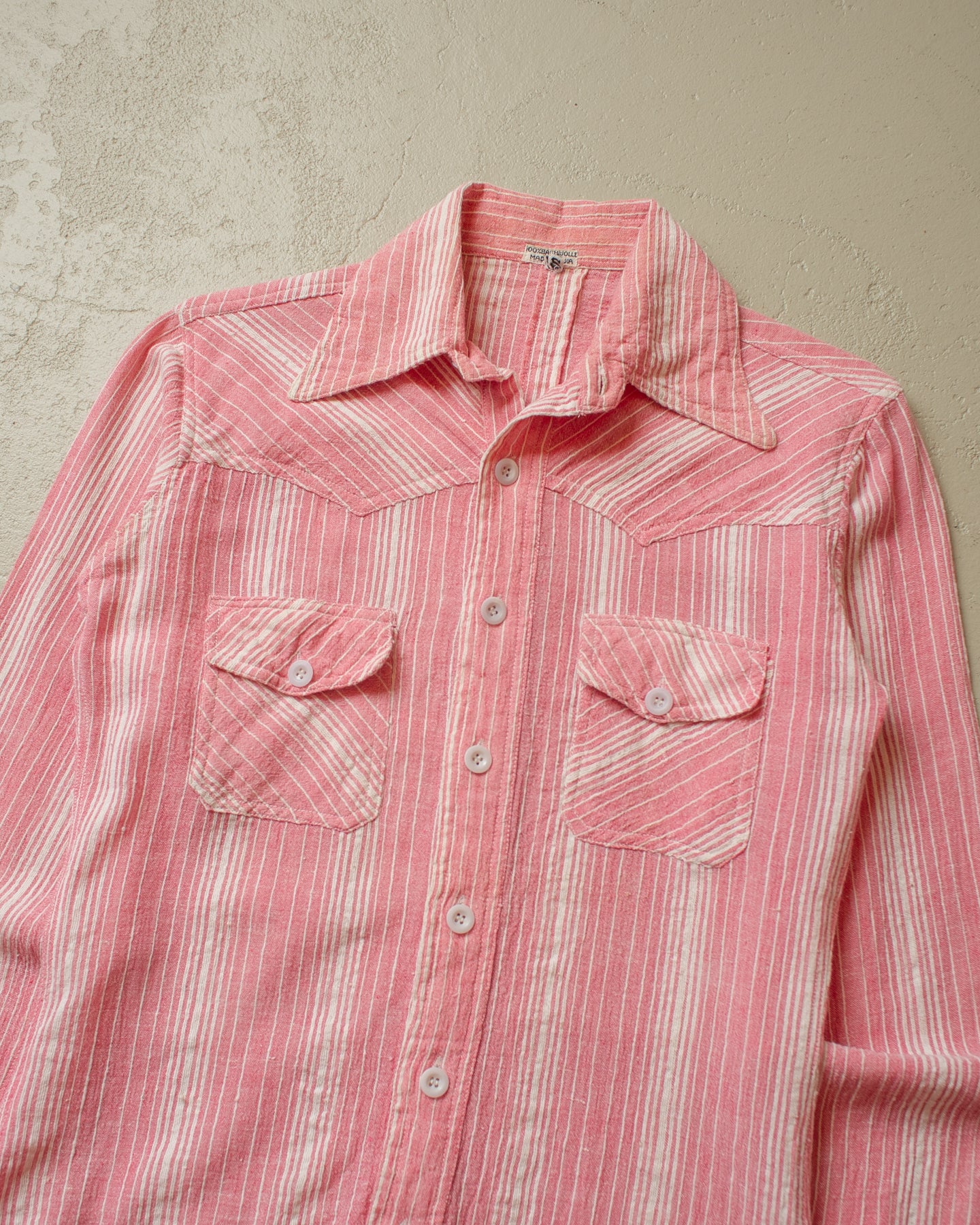 1970s vertical striped Cotton Shirt pink - S
