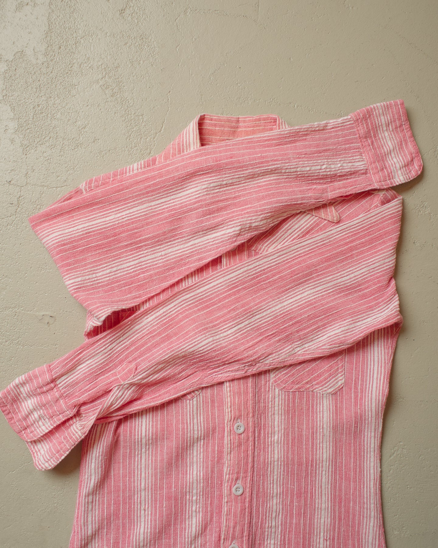 1970s vertical striped Cotton Shirt pink - S
