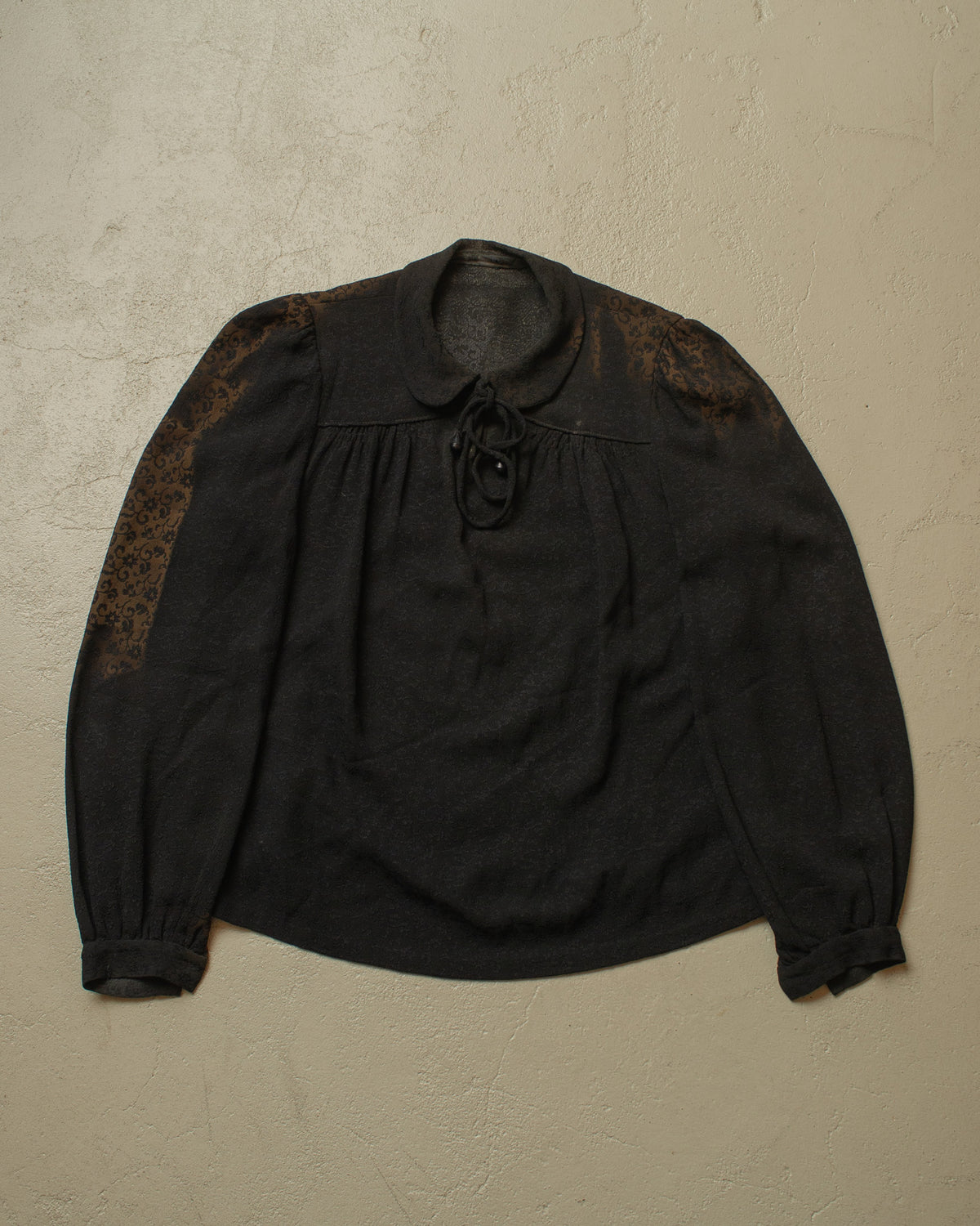1930s/40s German Womens Faded Flower Blouse black - S