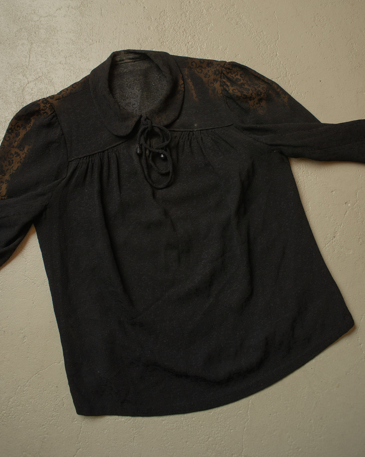 1930s/40s German Womens Faded Flower Blouse black - S