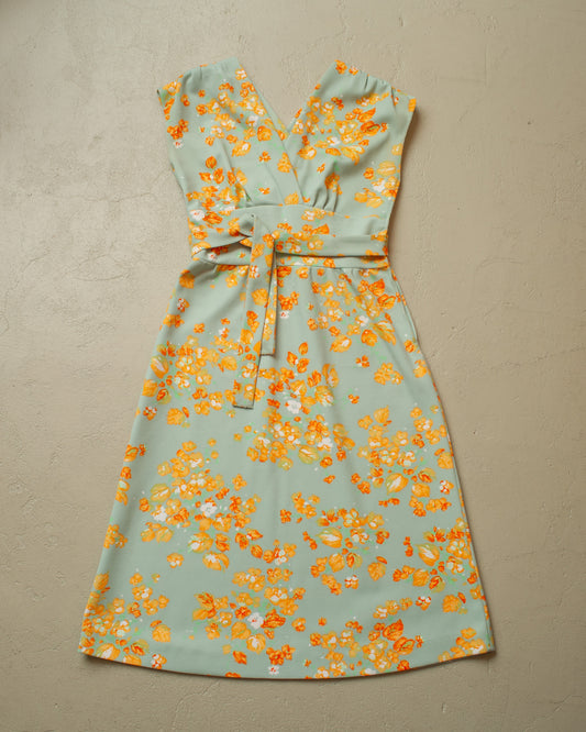 1960s German Womens Flower Print Dress turquoise - M
