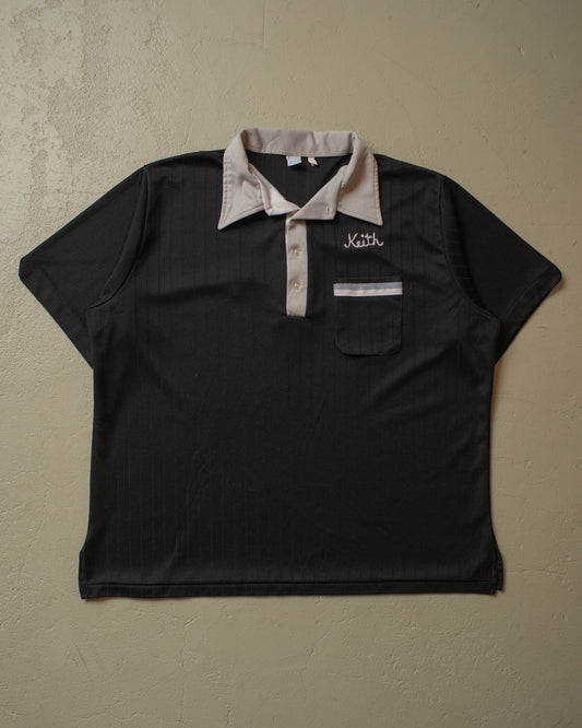 1970s Hilton Pelz Lettering Chainstitch Bowling Shirt black - XXL