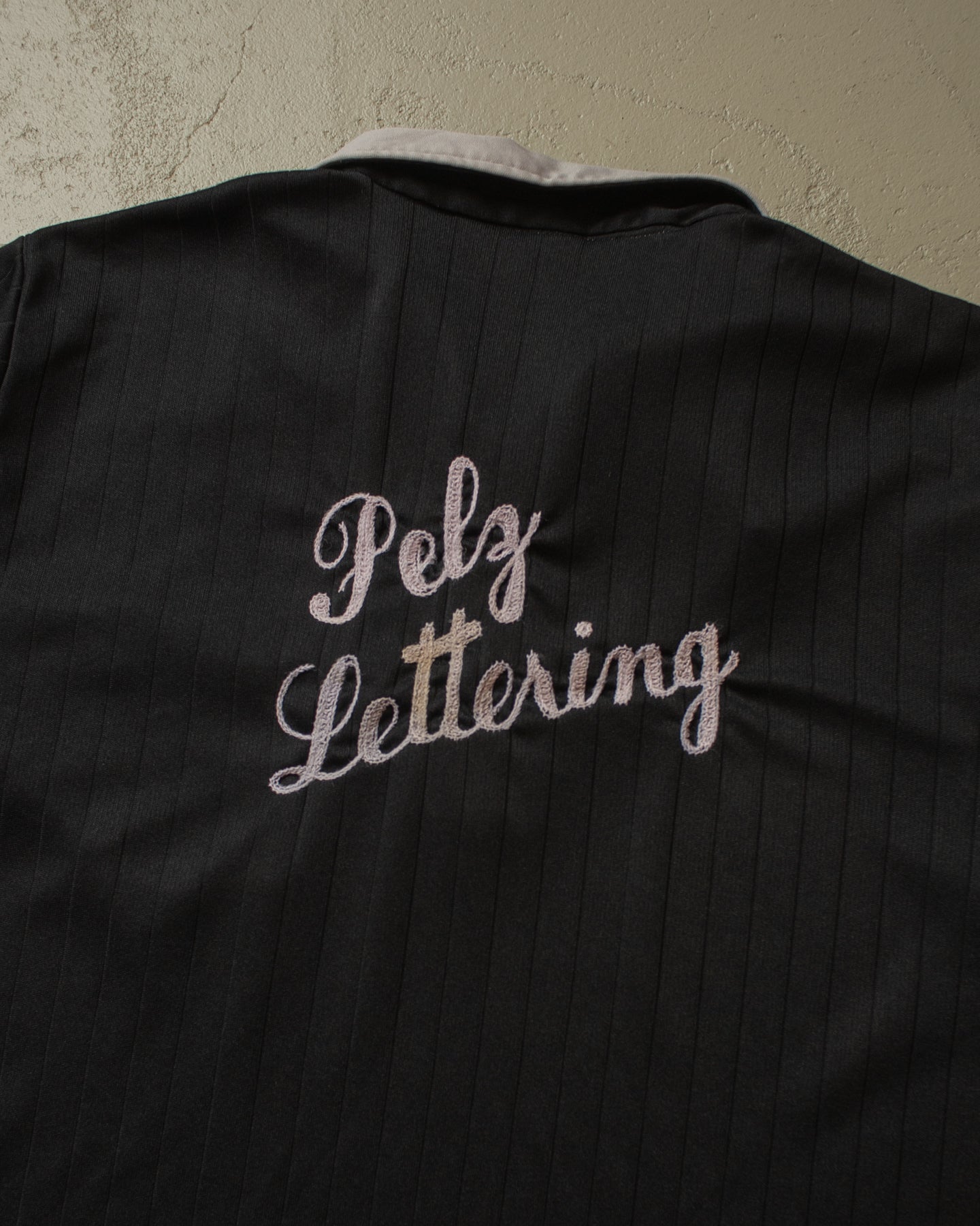 1970s Hilton Pelz Lettering Chainstitch Bowling Shirt black - XXL