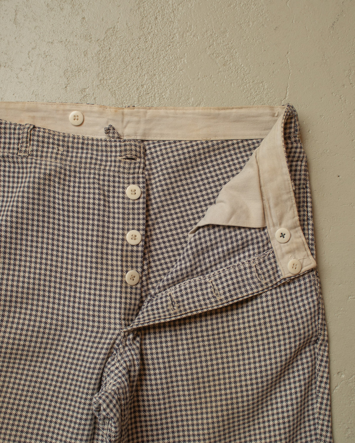 1940s German Houndstooth Cotton Work Pants blue - W32 L28,5