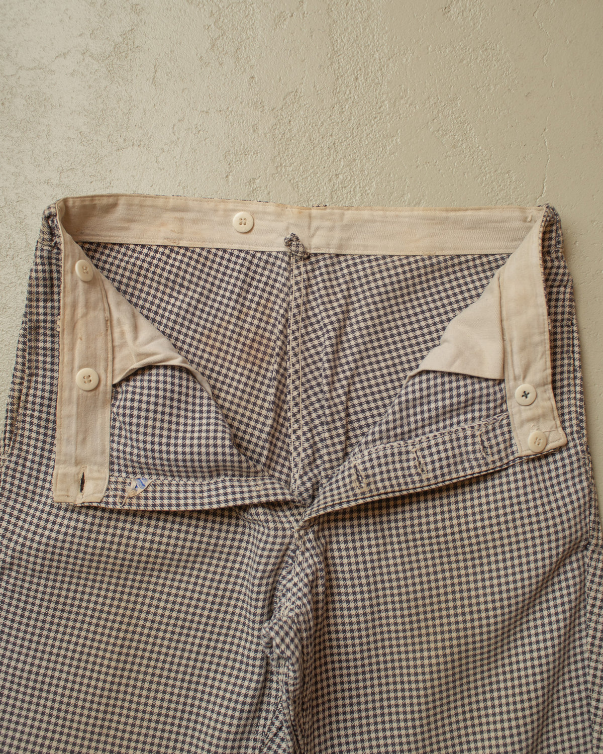 1940s German Houndstooth Cotton Work Pants blue - W32 L28,5